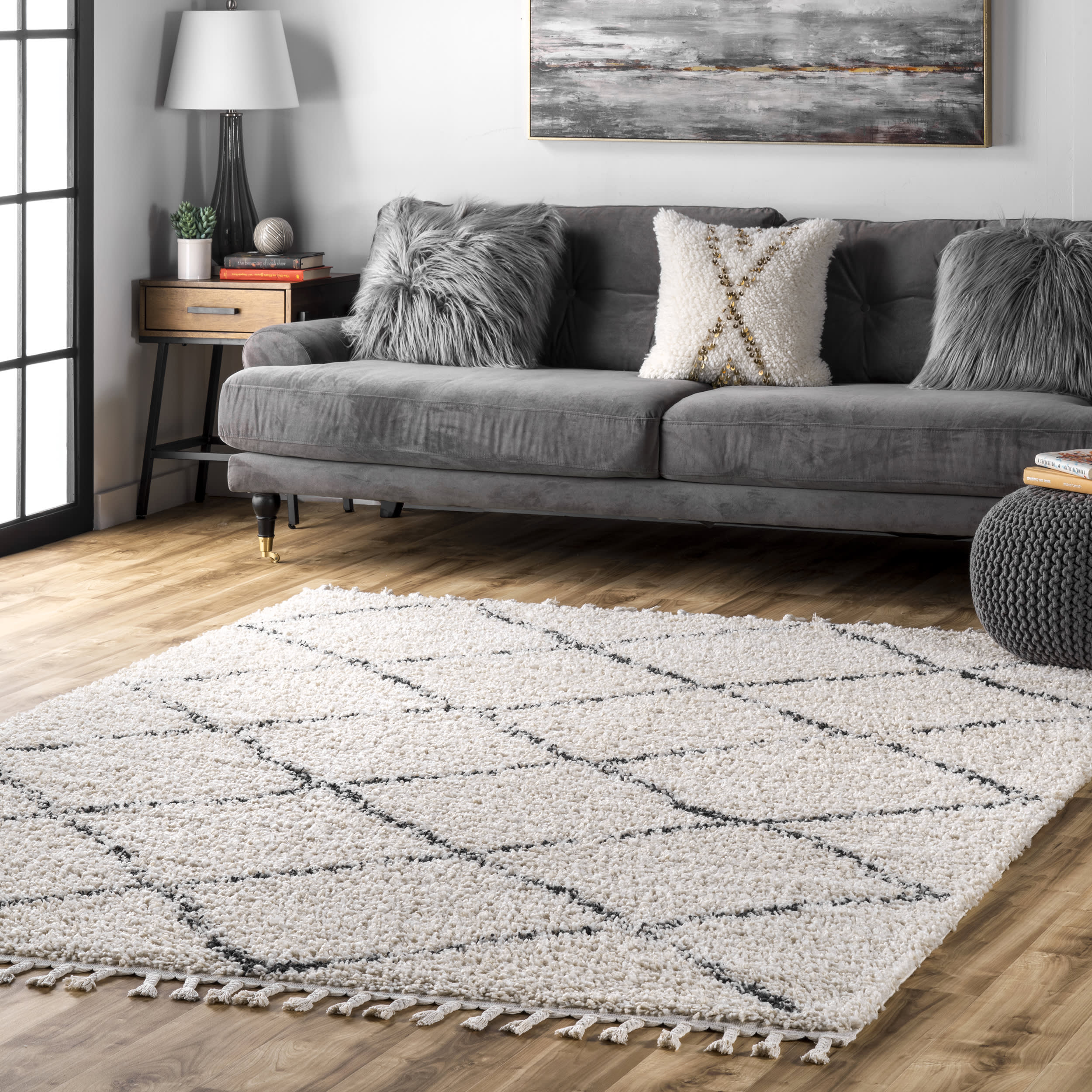 Jessie Moroccan Lattice Tassel Area Rug | Off White - Image 2
