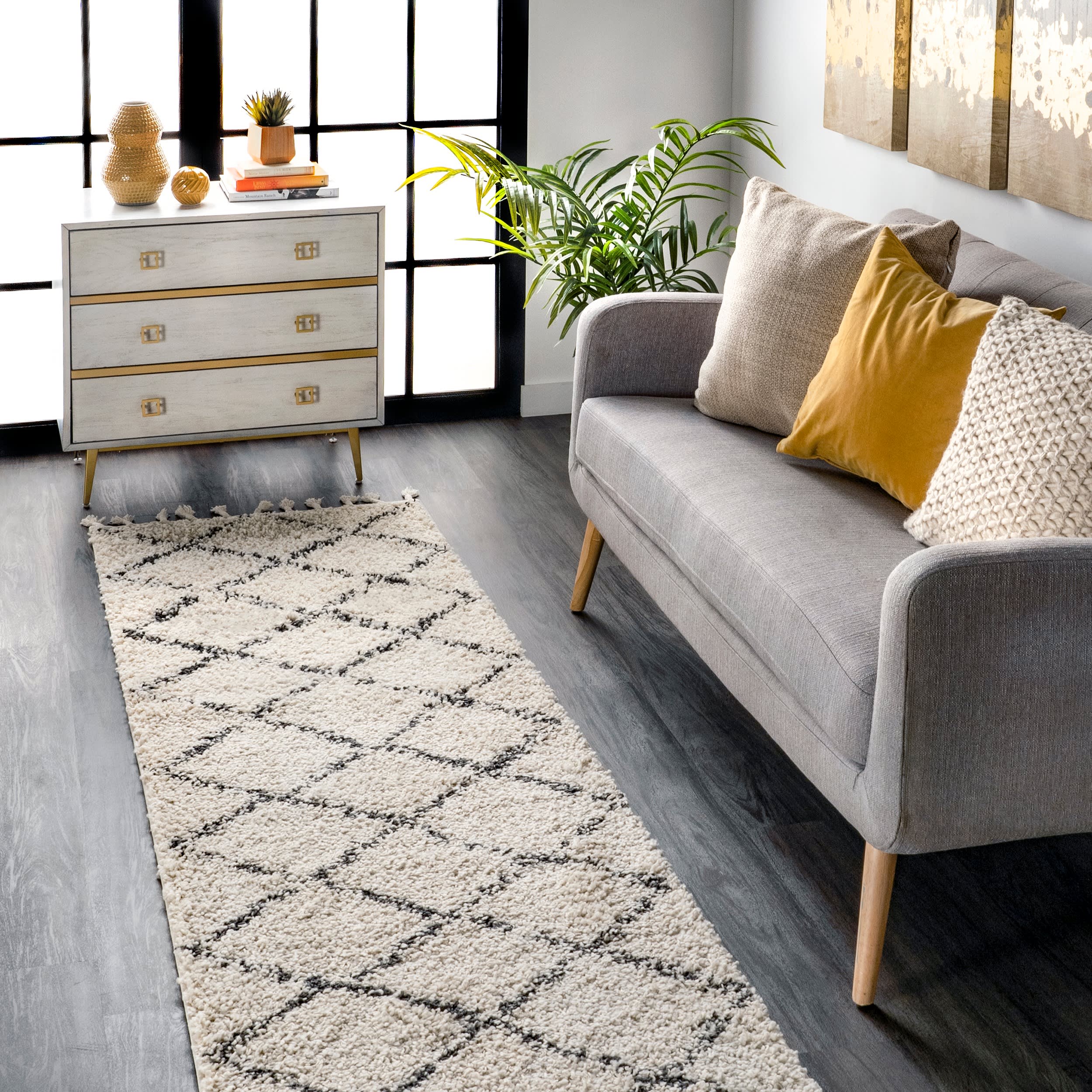 Jessie Moroccan Lattice Tassel Area Rug | Off White - Image 2