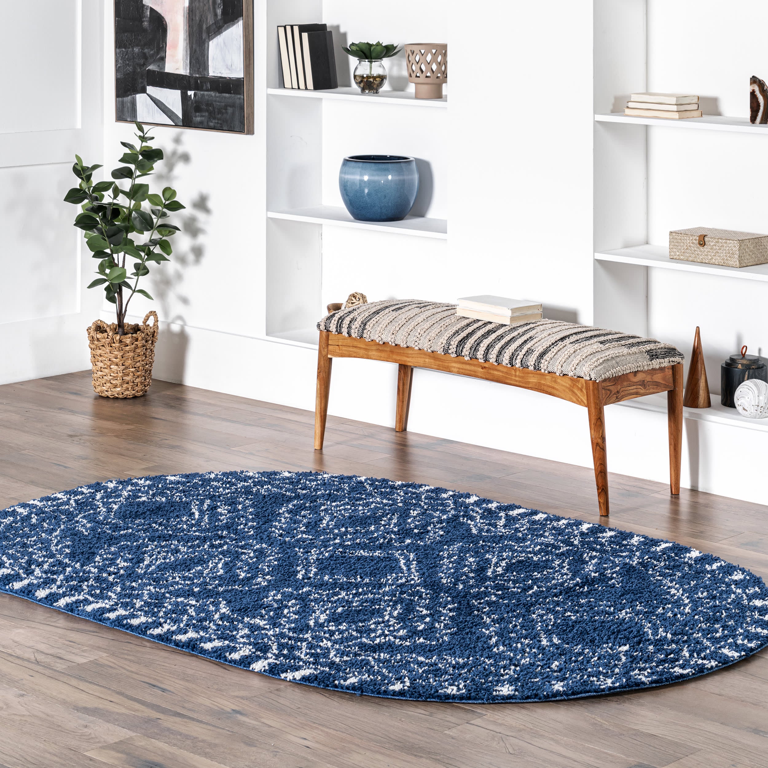 Moroccan Tasseled Rug | Blue - Image 2