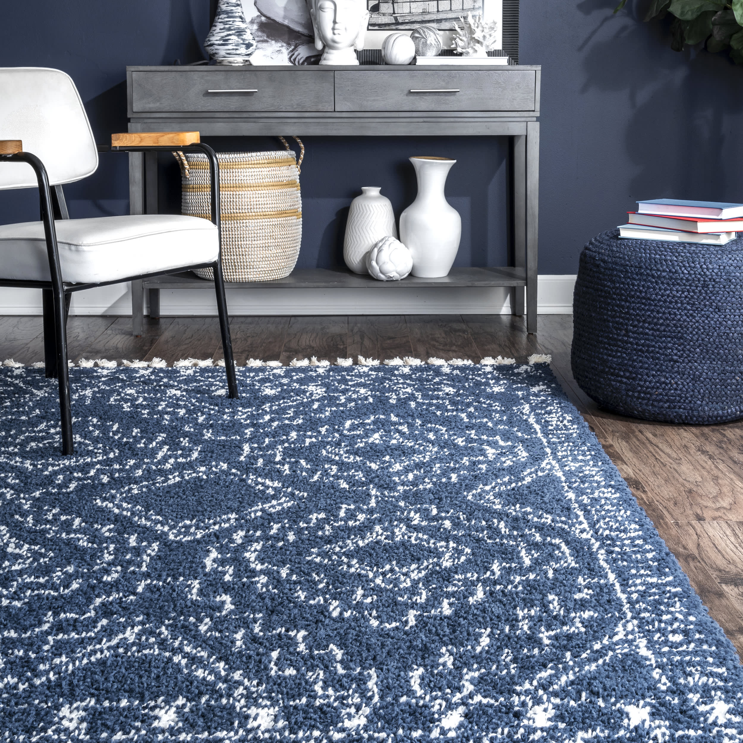 Moroccan Tasseled Rug | Blue - Image 4