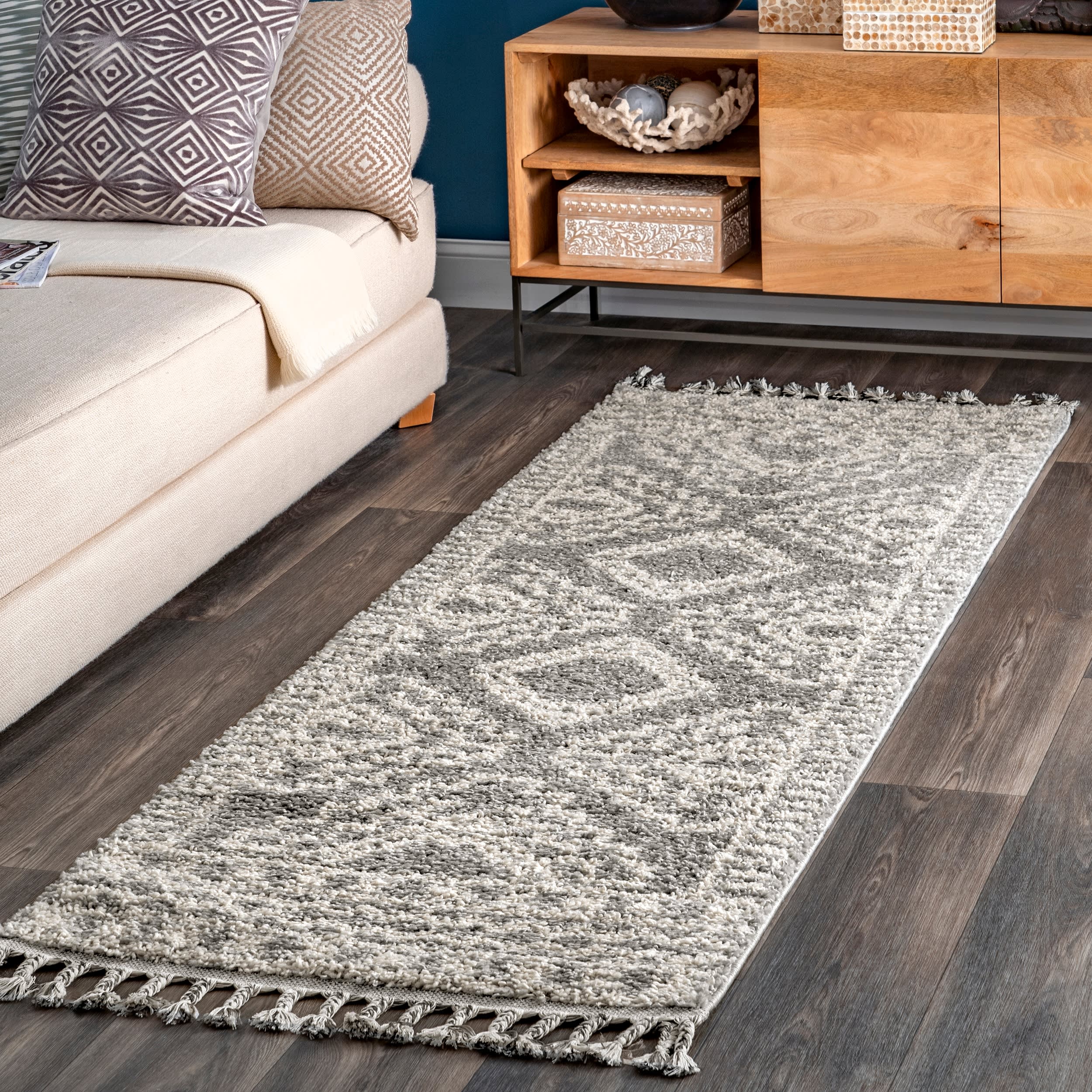 Moroccan Tasseled Rug | Silver - Image 2