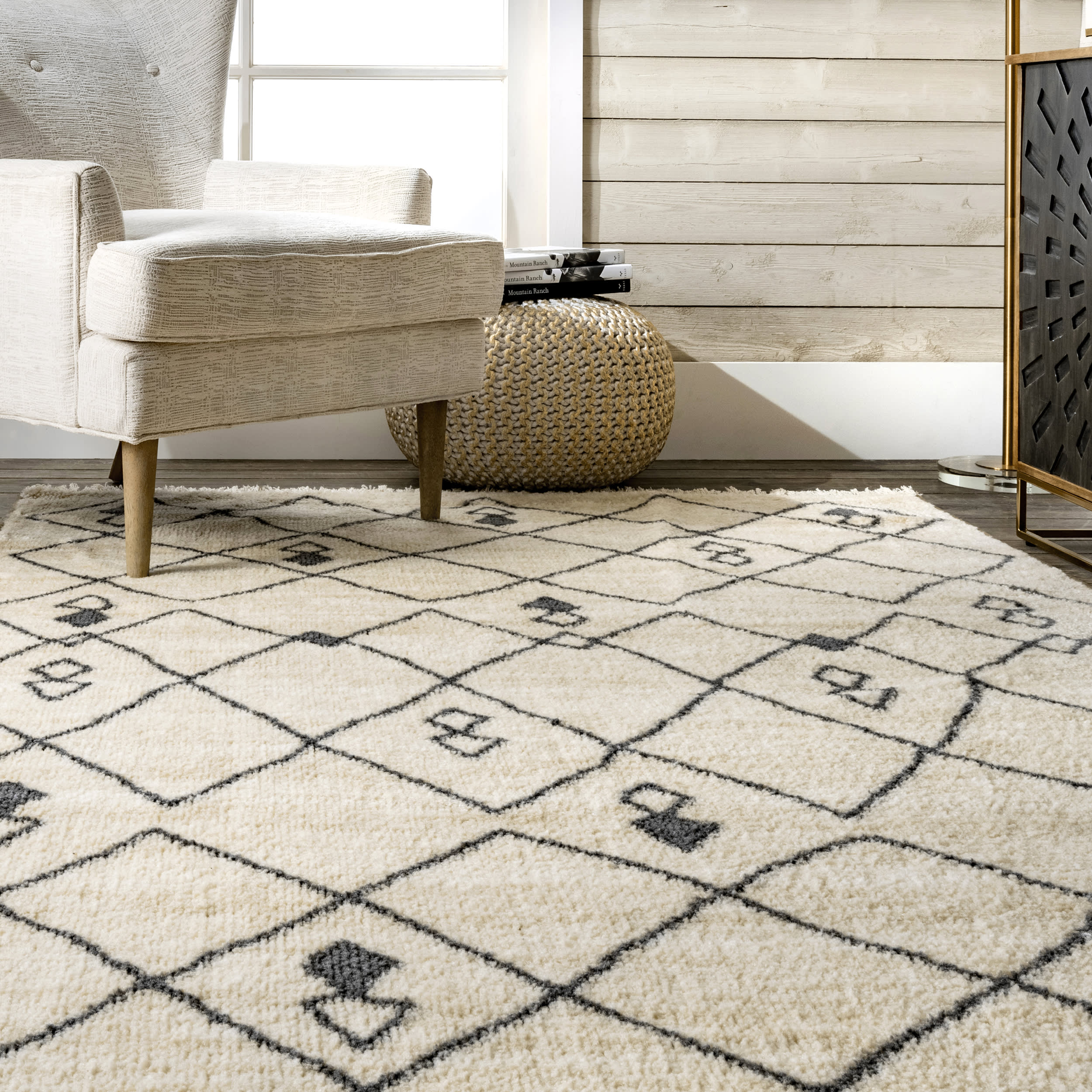 Moroccan Trellis Non-Slip Backing Rug | Beige - Image 4