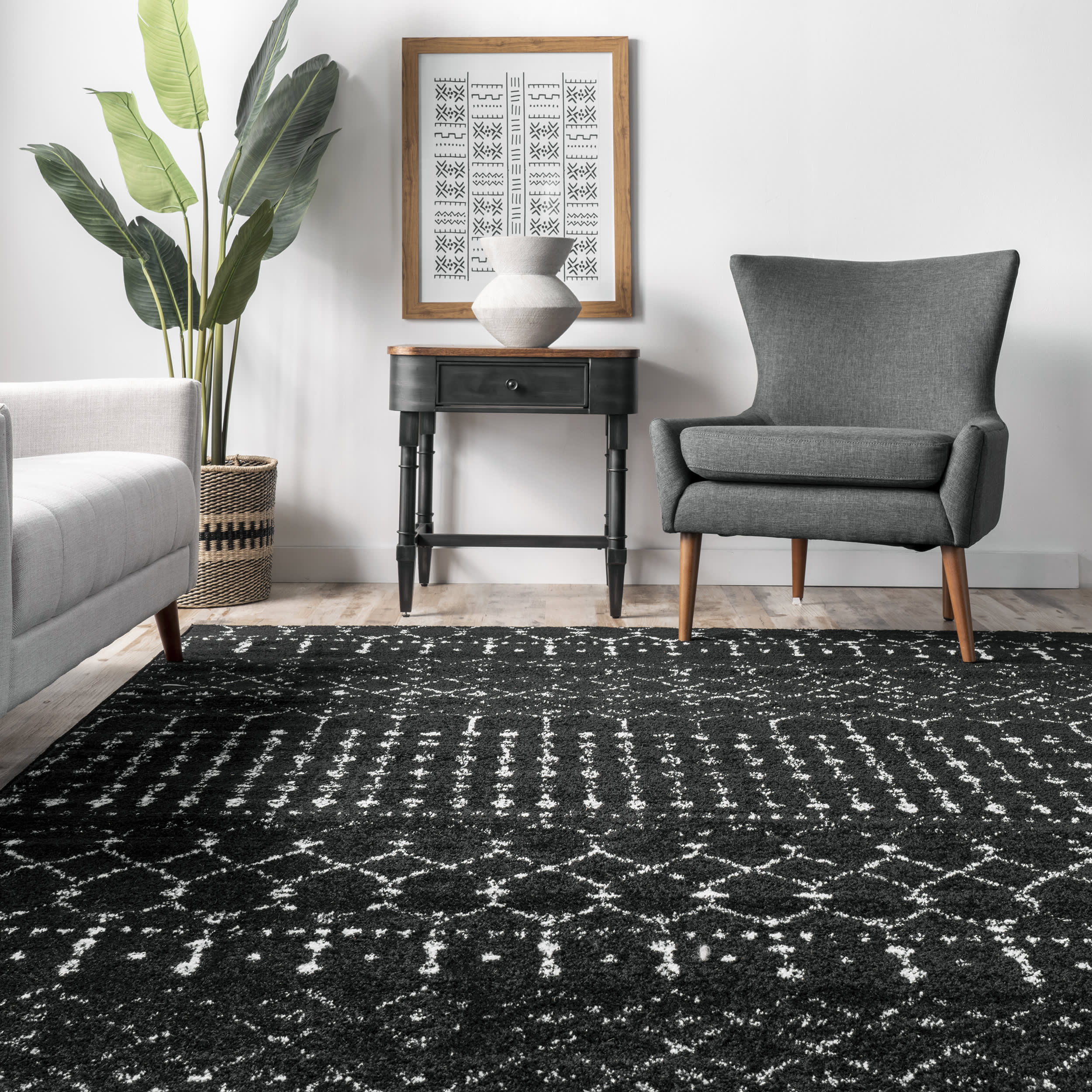 Moroccan Trellis Rug | Black and White - Image 4