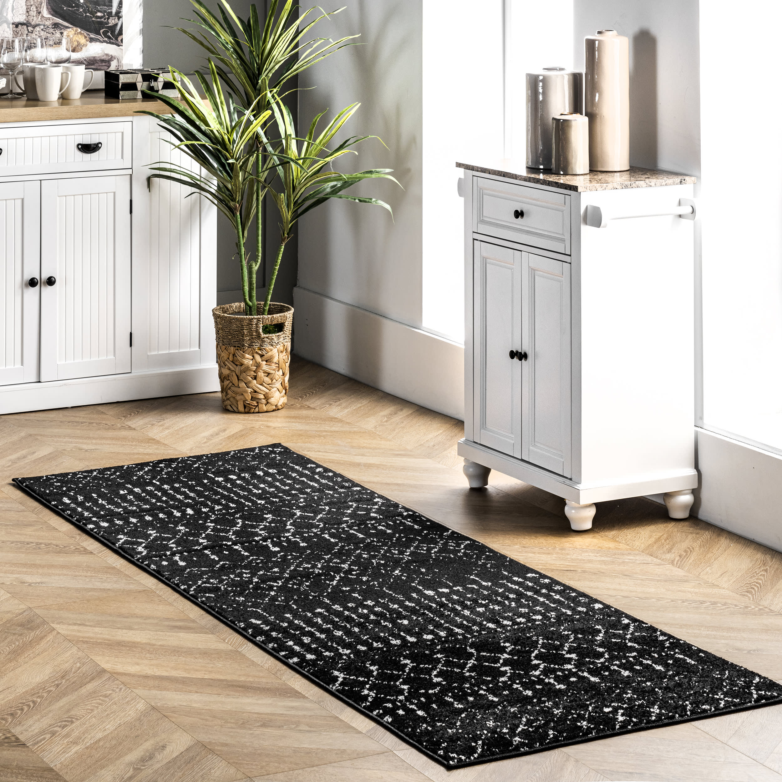Moroccan Trellis Rug | Black and White - Image 2