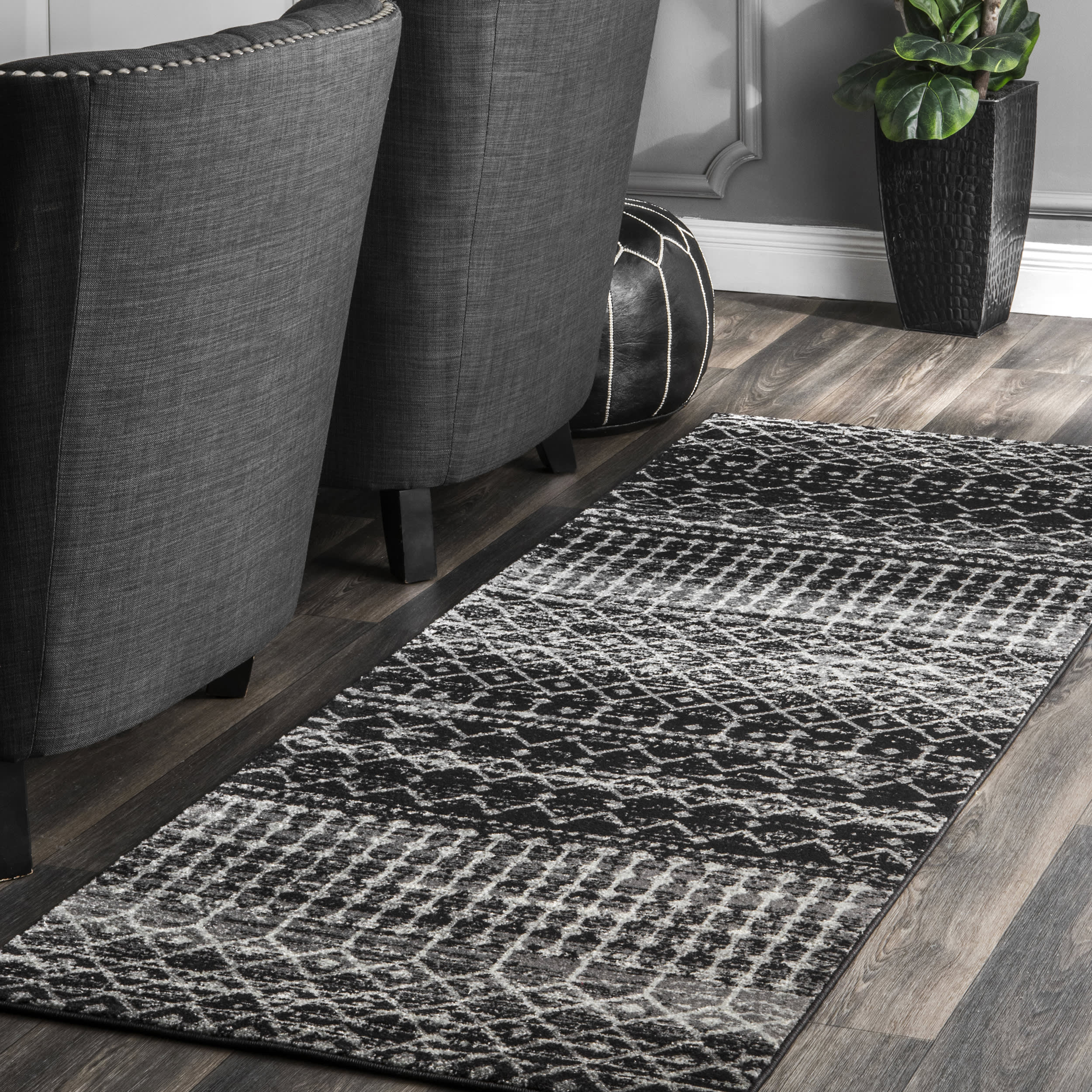 Moroccan Trellis Rug | Black - Image 2