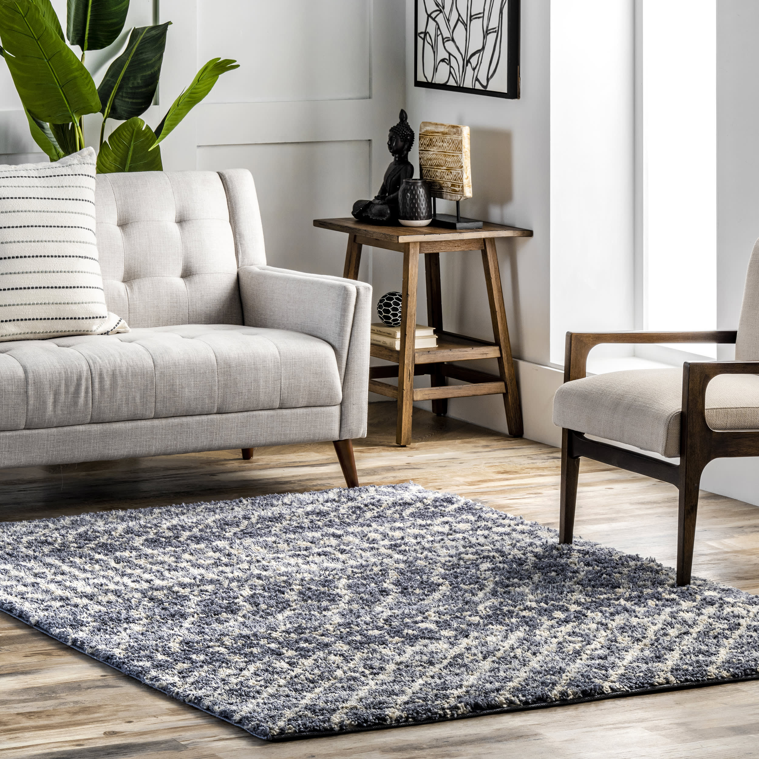 Moroccan Trellis Soft Shag Rug | Grey - Image 2