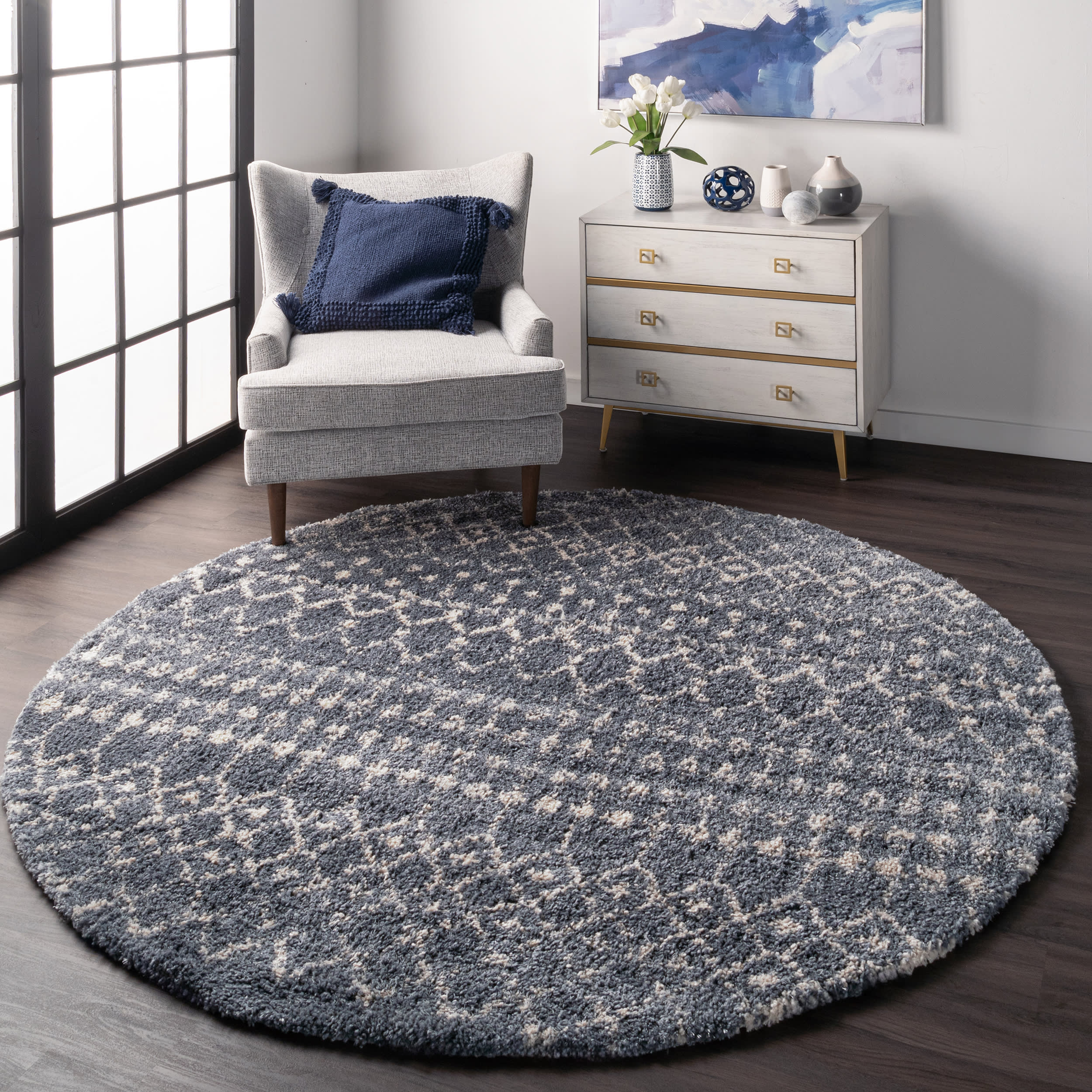 Moroccan Trellis Soft Shag Rug | Grey - Image 2