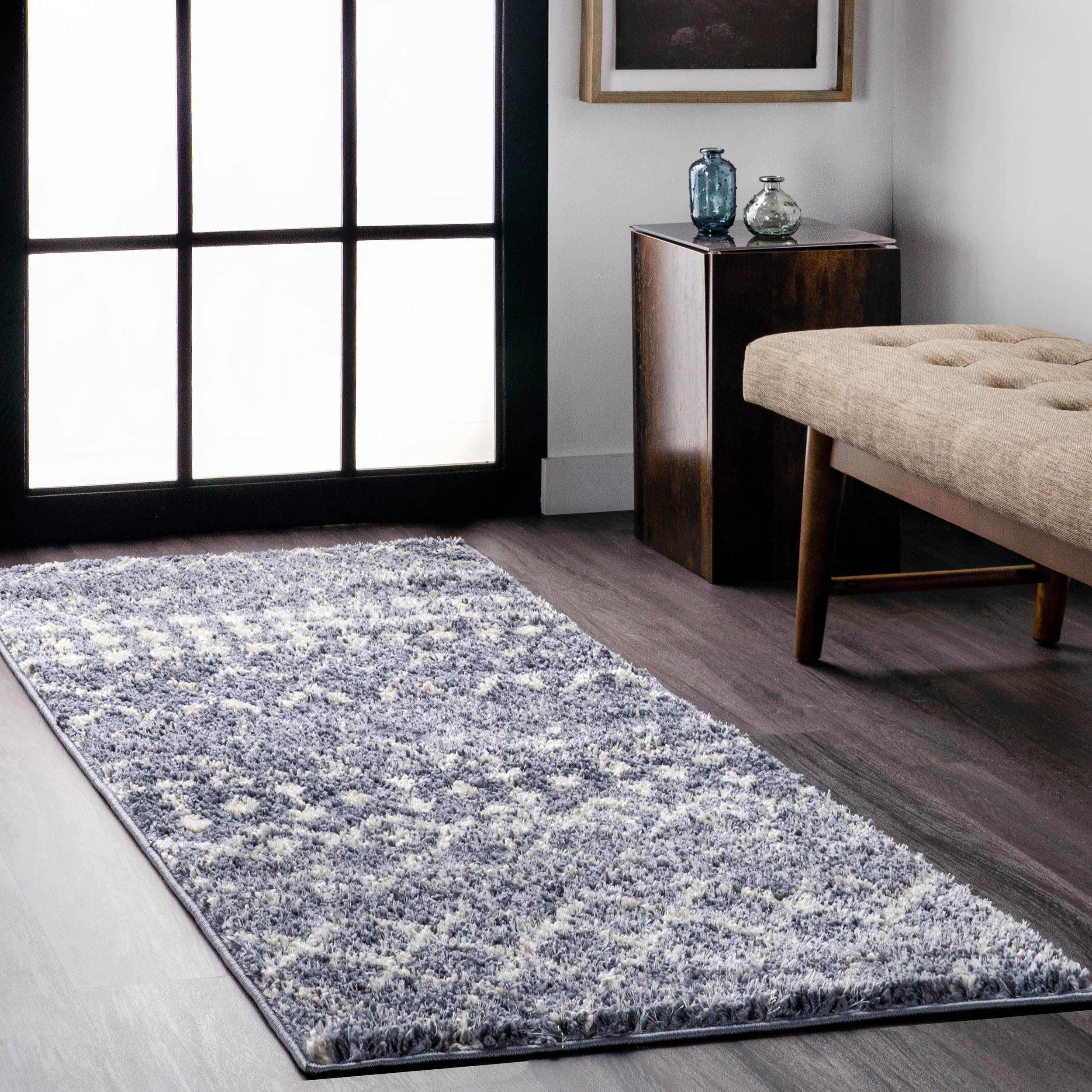 Moroccan Trellis Soft Shag Rug | Grey - Image 2