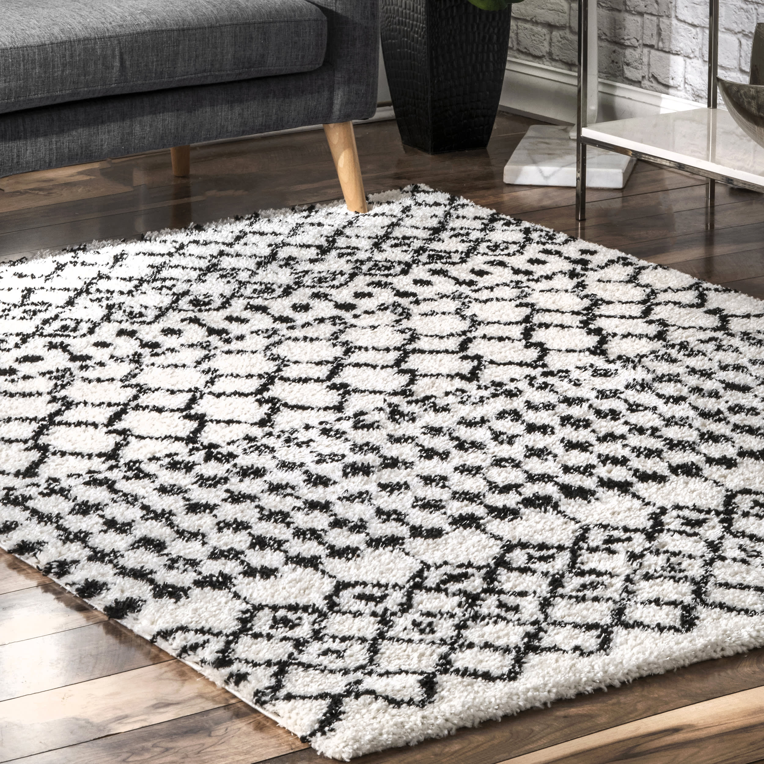 Moroccan Trellis Soft Shag Rug | Ivory - Image 2