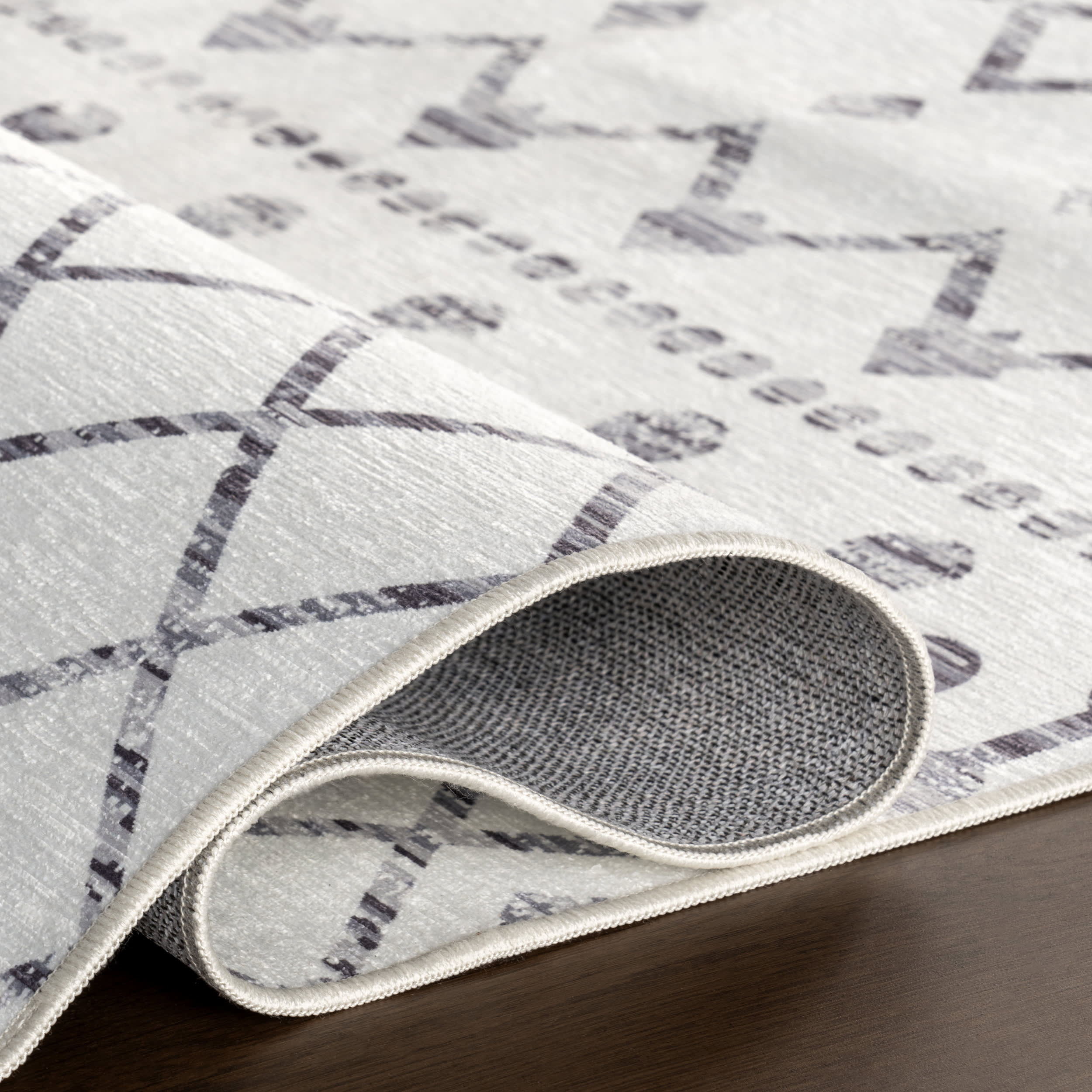 Moroccan Trellis Spill Proof Washable Rug | Grey - Image 9