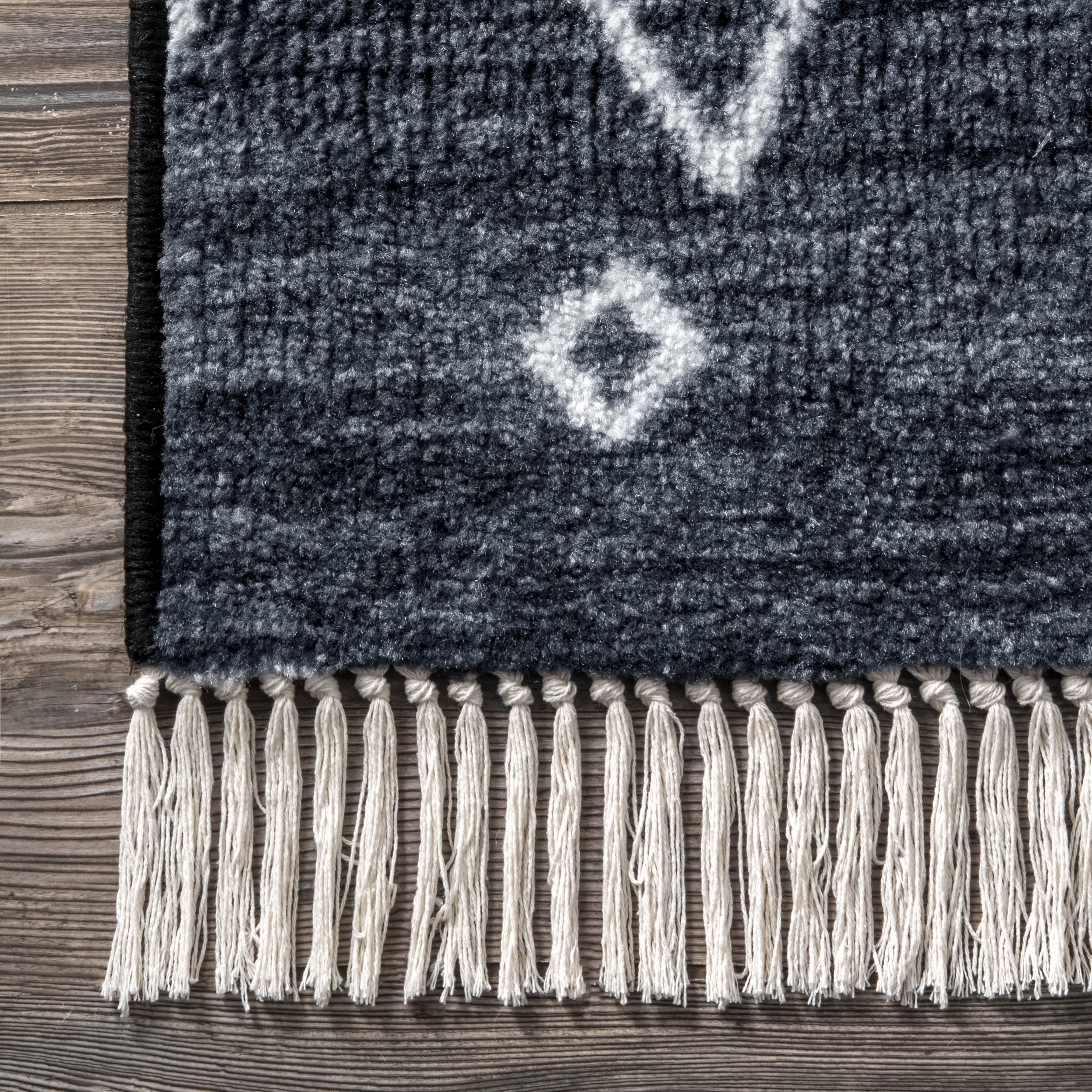 Moroccan Trellis Tassel Non-Slip Backing Rug | Navy - Image 3