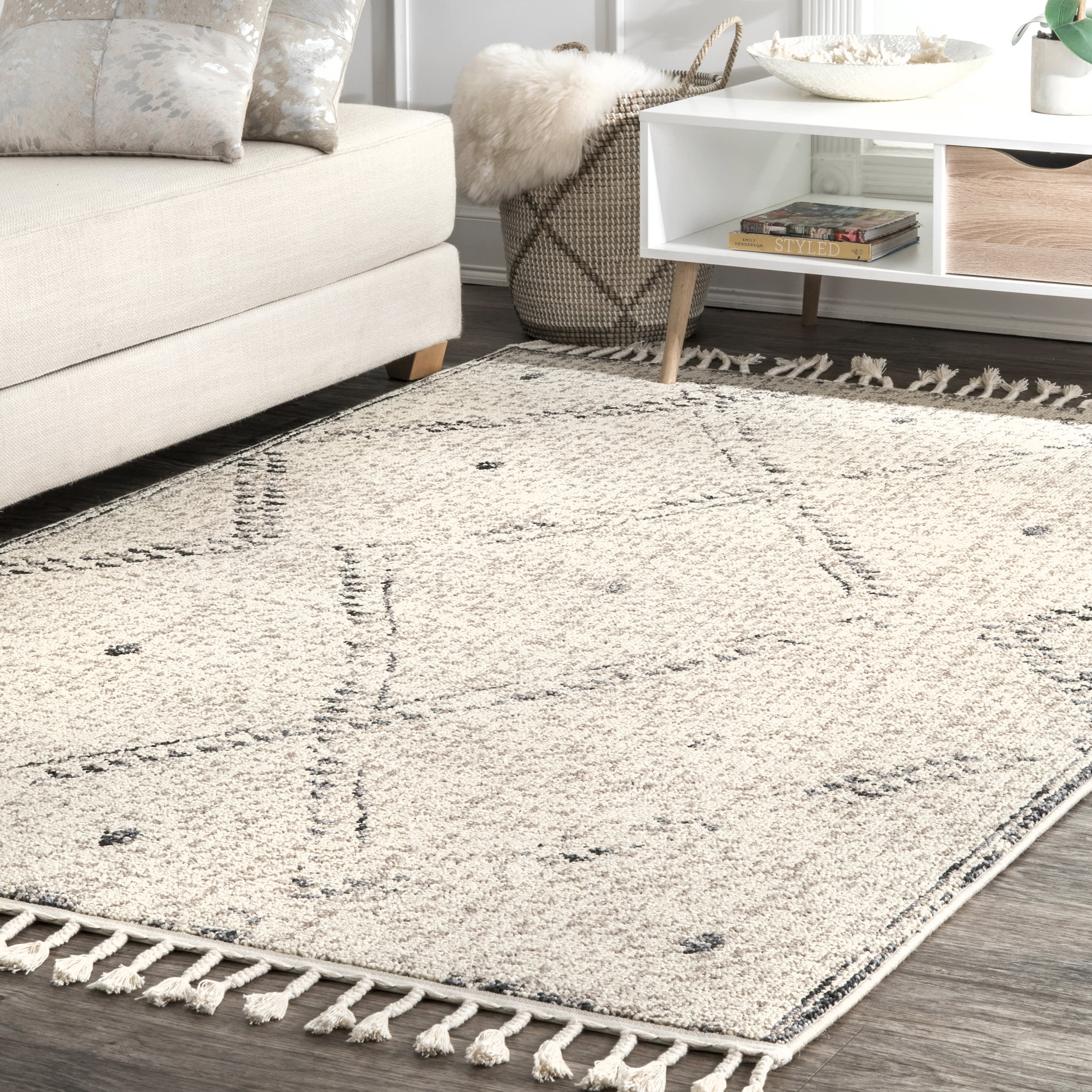 Moroccan Trellis Tassel Rug | Ivory - Image 2