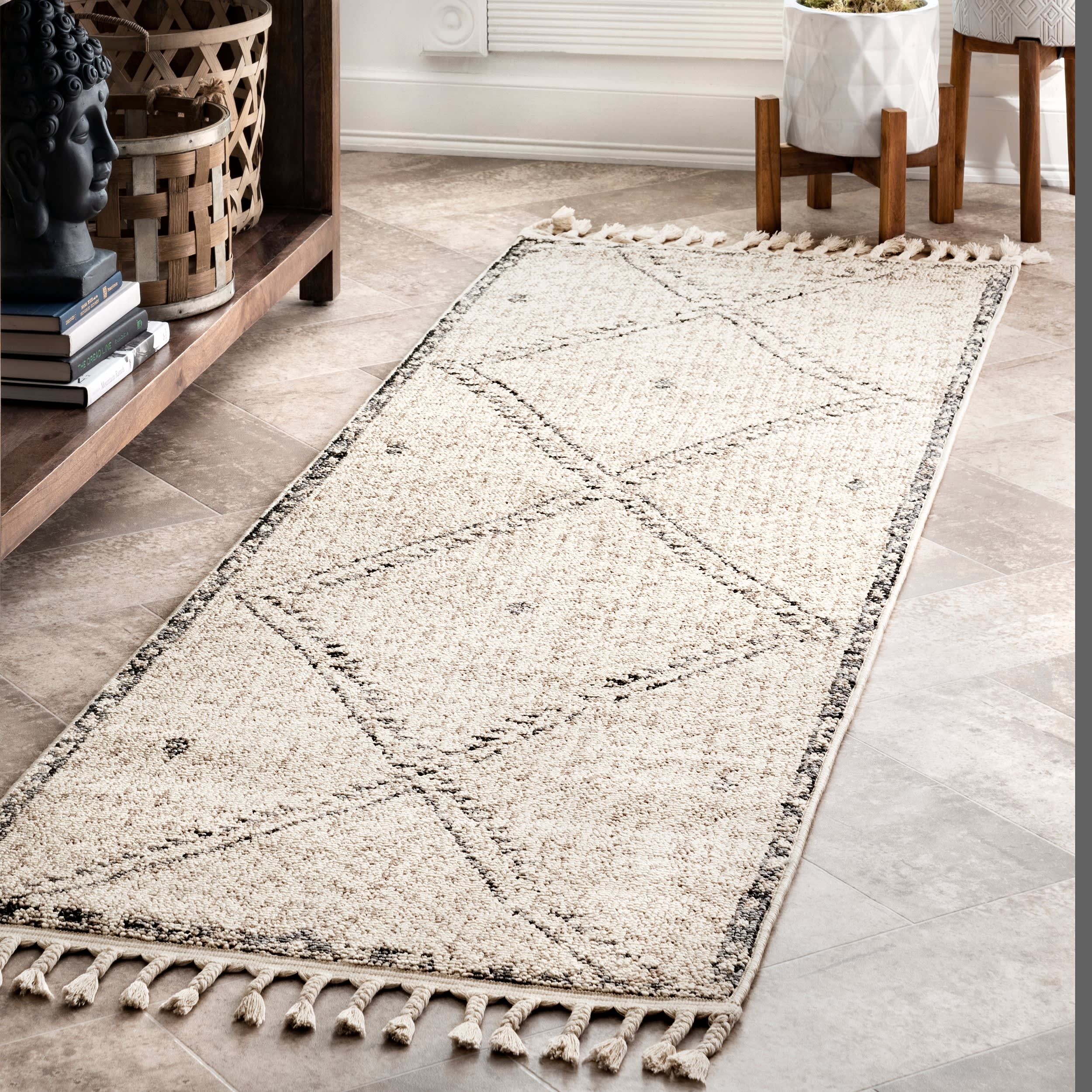 Moroccan Trellis Tassel Rug | Ivory - Image 2