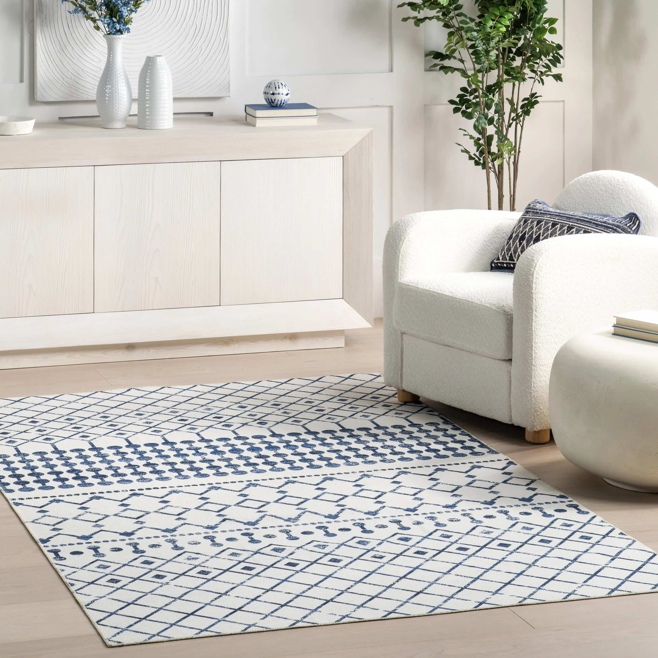 Moroccan Trellis Washable Rug | Blue - Image 2