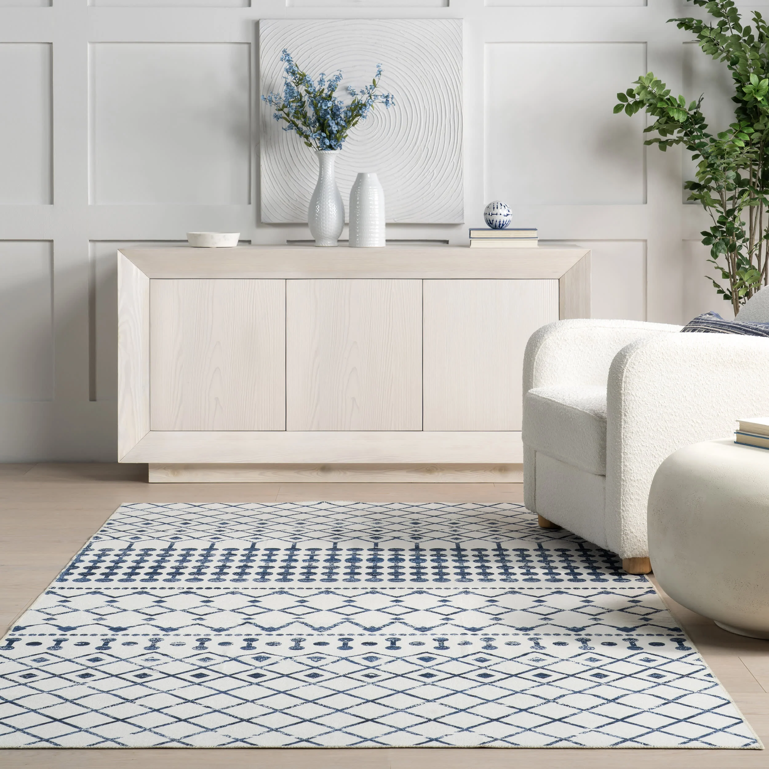 Moroccan Trellis Washable Rug | Blue - Image 4