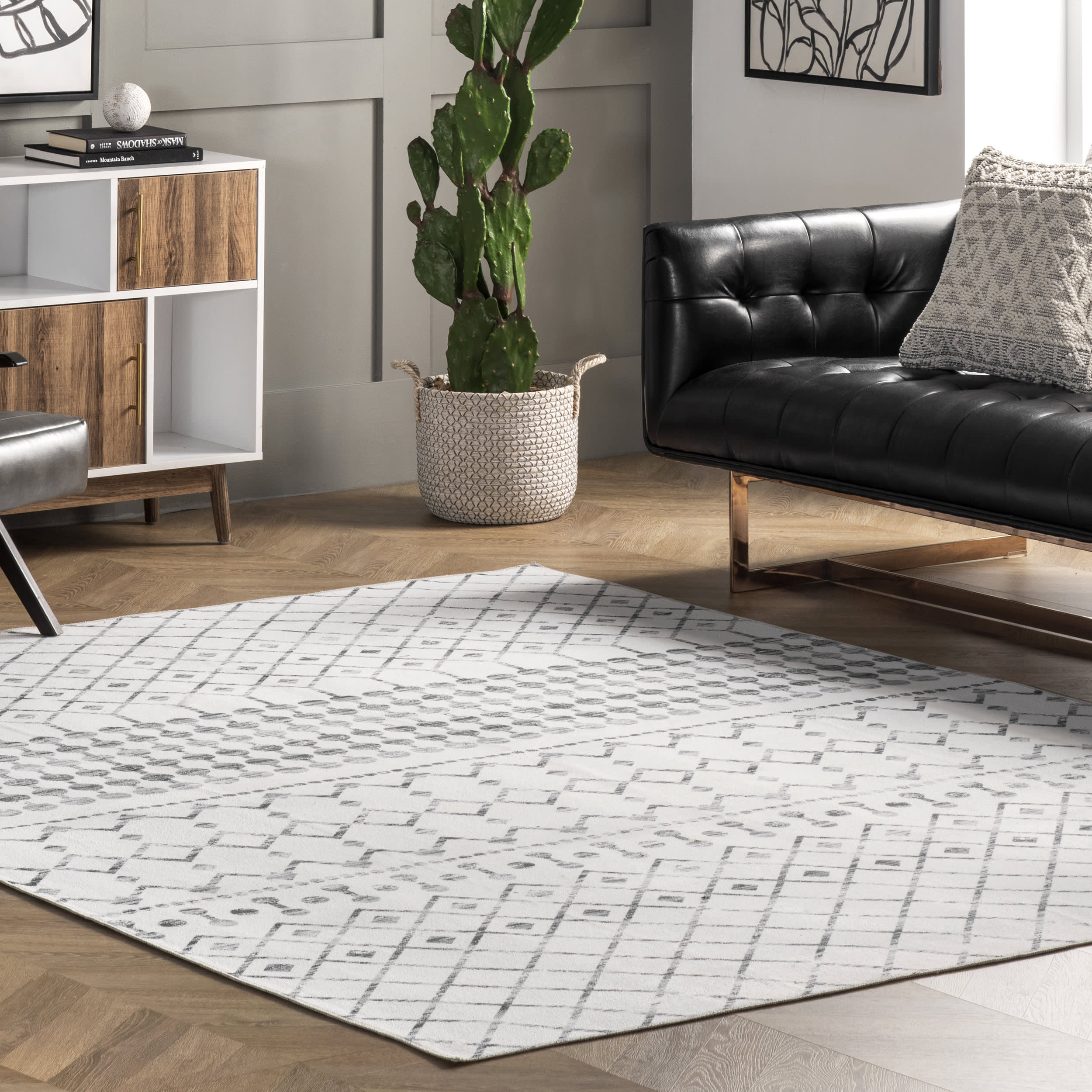 Moroccan Trellis Washable Rug | Grey - Image 2