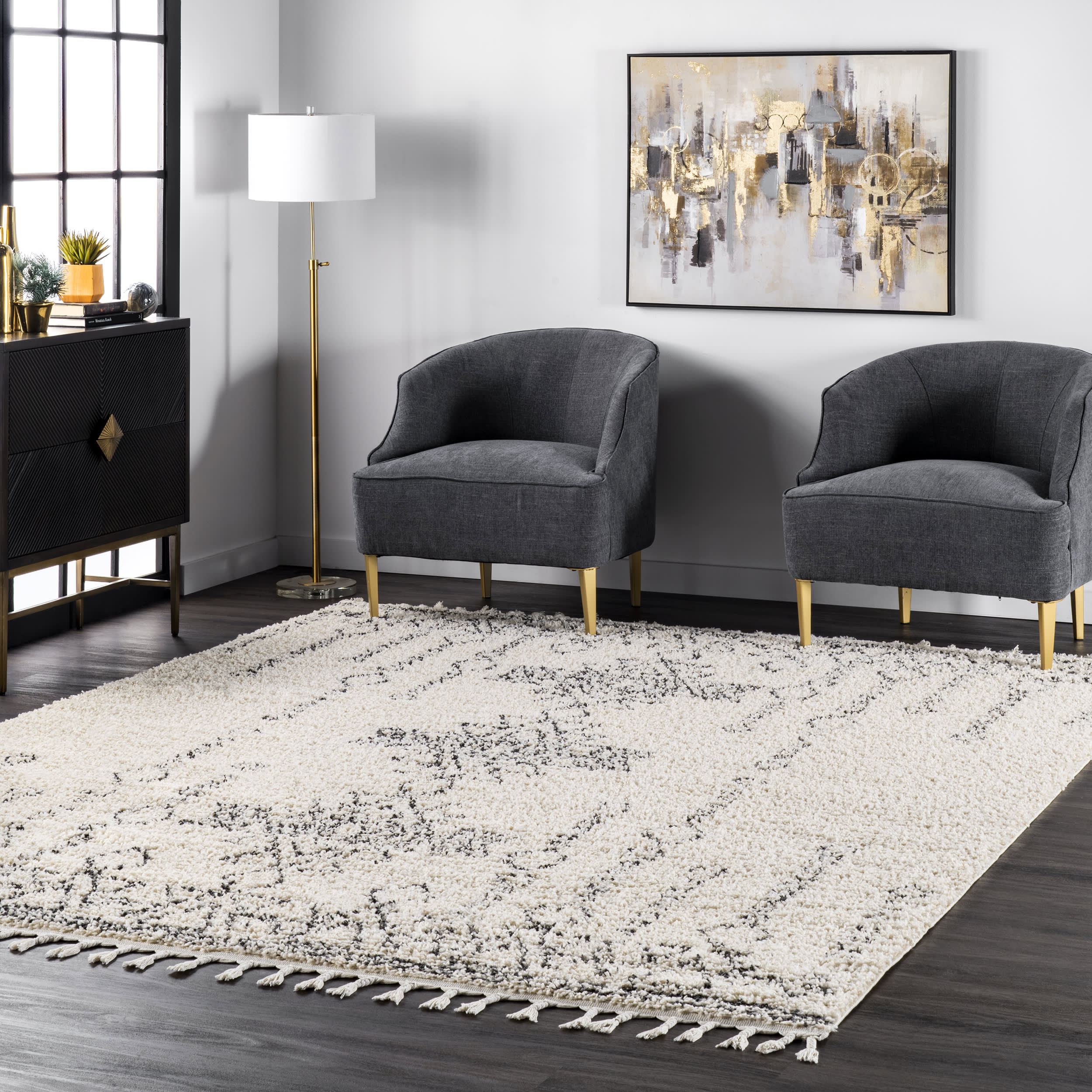 Moroccan Tribal Pendant Tassel Rug | Off White - Image 2