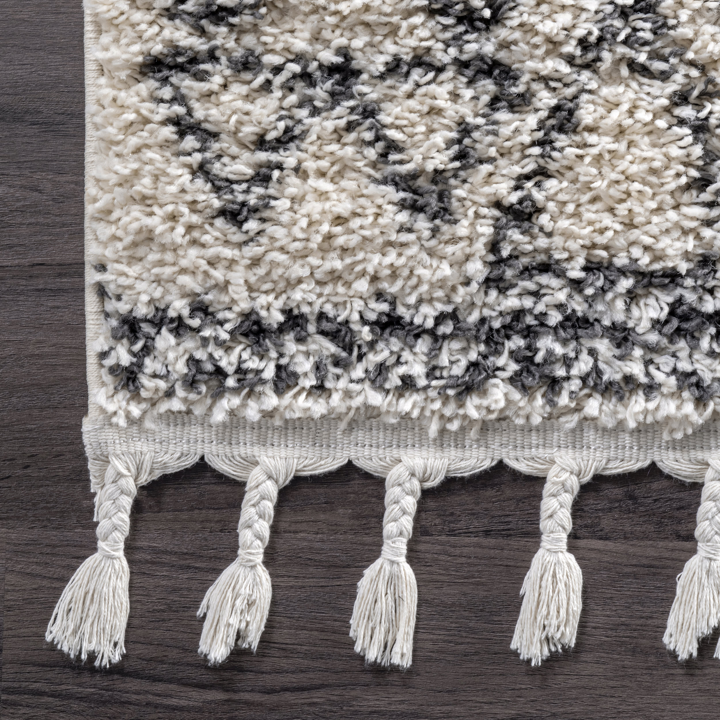 Moroccan Tribal Pendant Tassel Rug | Off White - Image 3