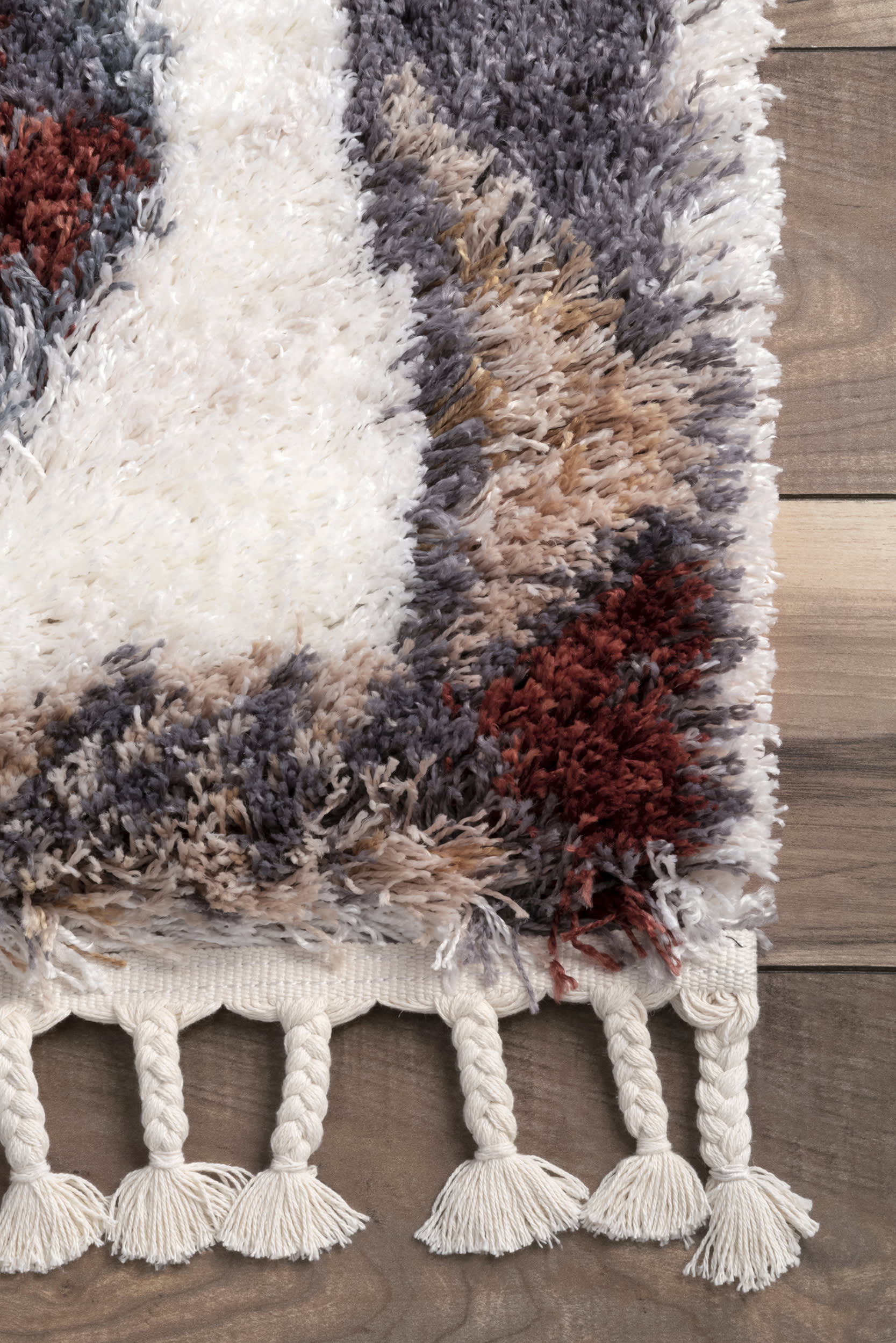 Moroccan Tribal Shag With Tassels Rug | Multicolor - Image 3