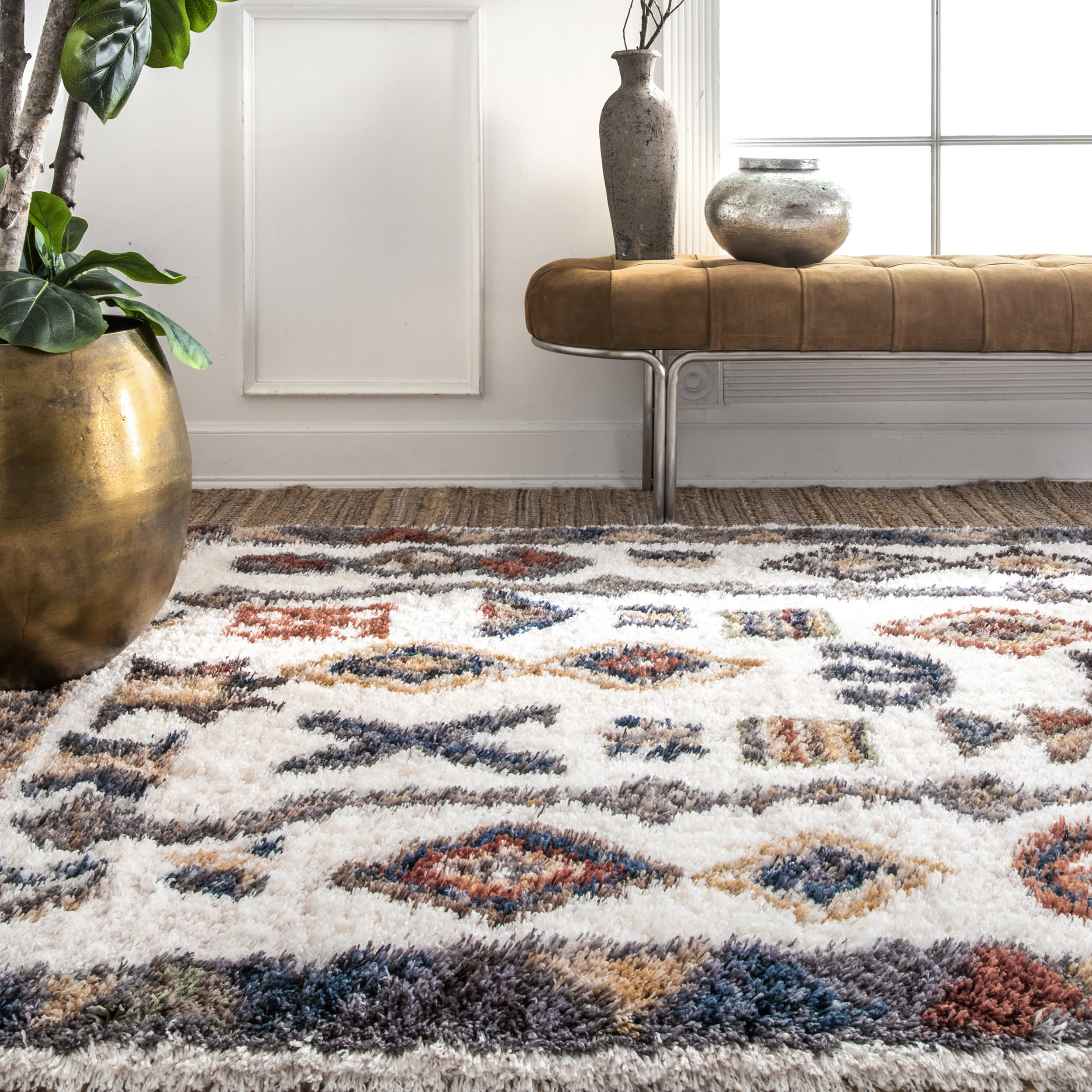 Moroccan Tribal Shag With Tassels Rug | Multicolor - Image 4