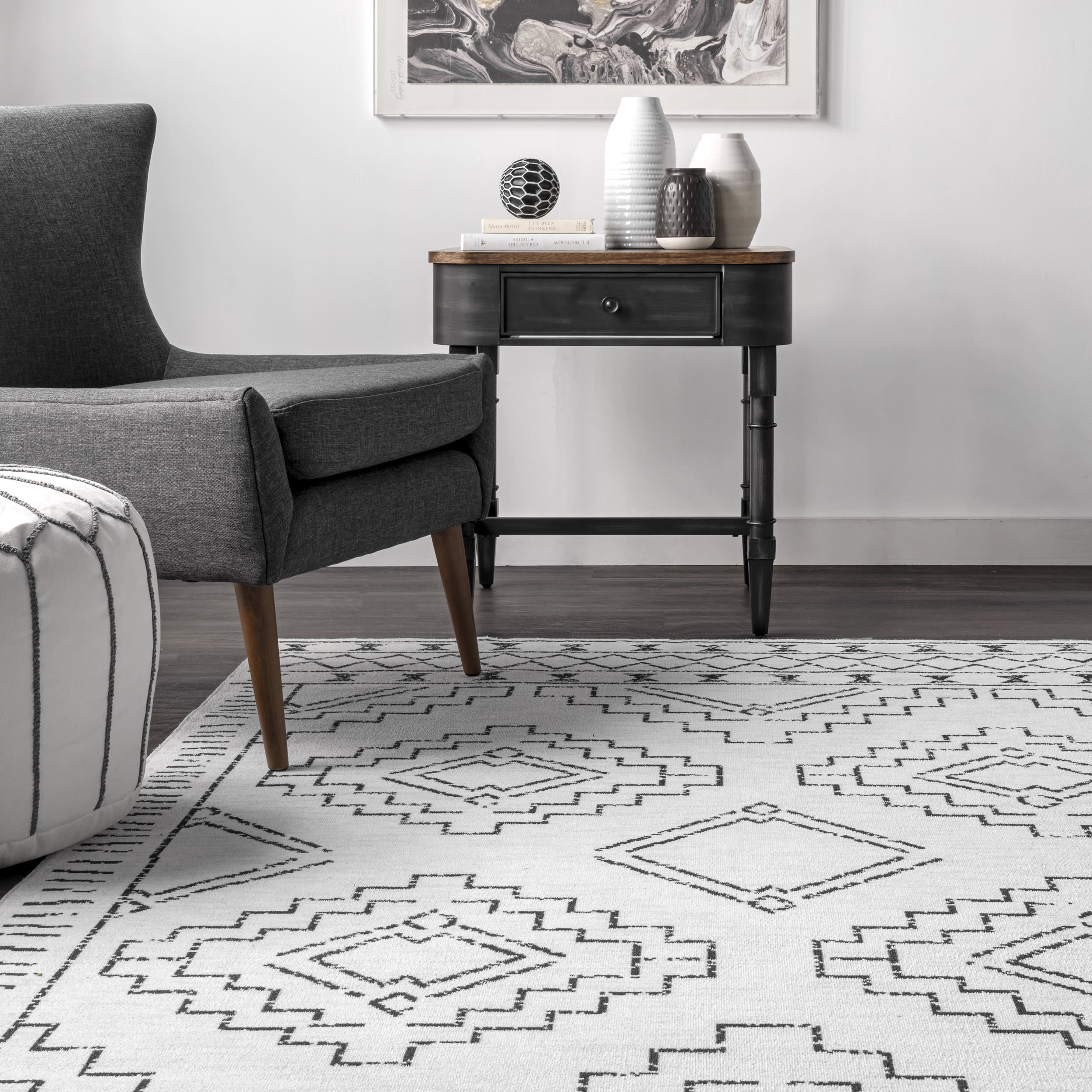 Moroccan Washable Rug | White - Image 4