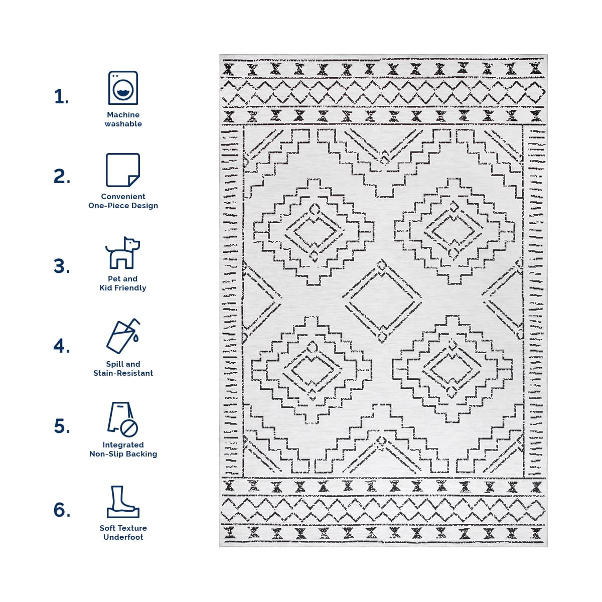 Moroccan Washable Rug | White - Image 6
