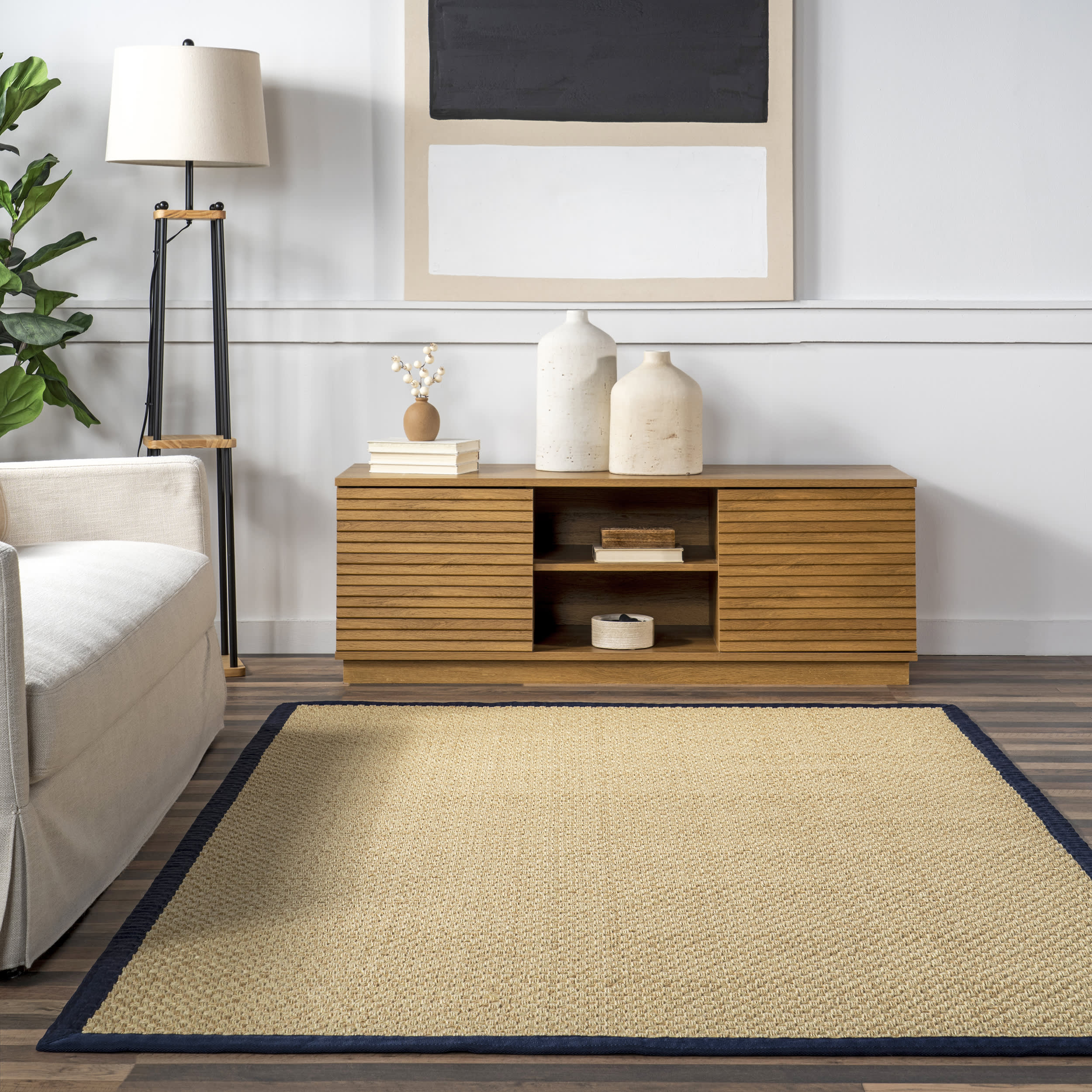 Morvoren Faux Seagrass Indoor/Outdoor Rug | Navy - Image 4