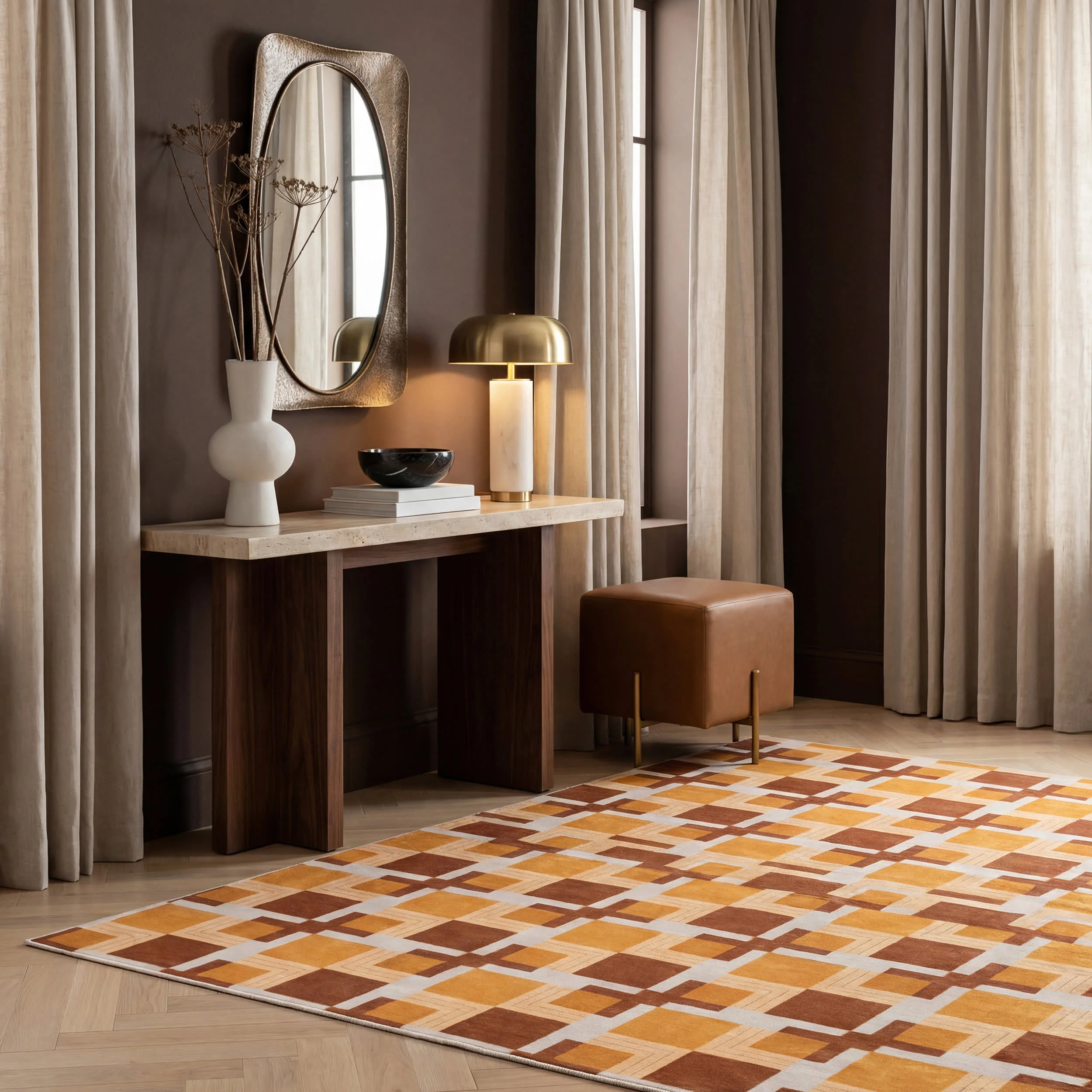 Mosaic Light Checkered Washable Rug by Society6 | Orange - Image 10