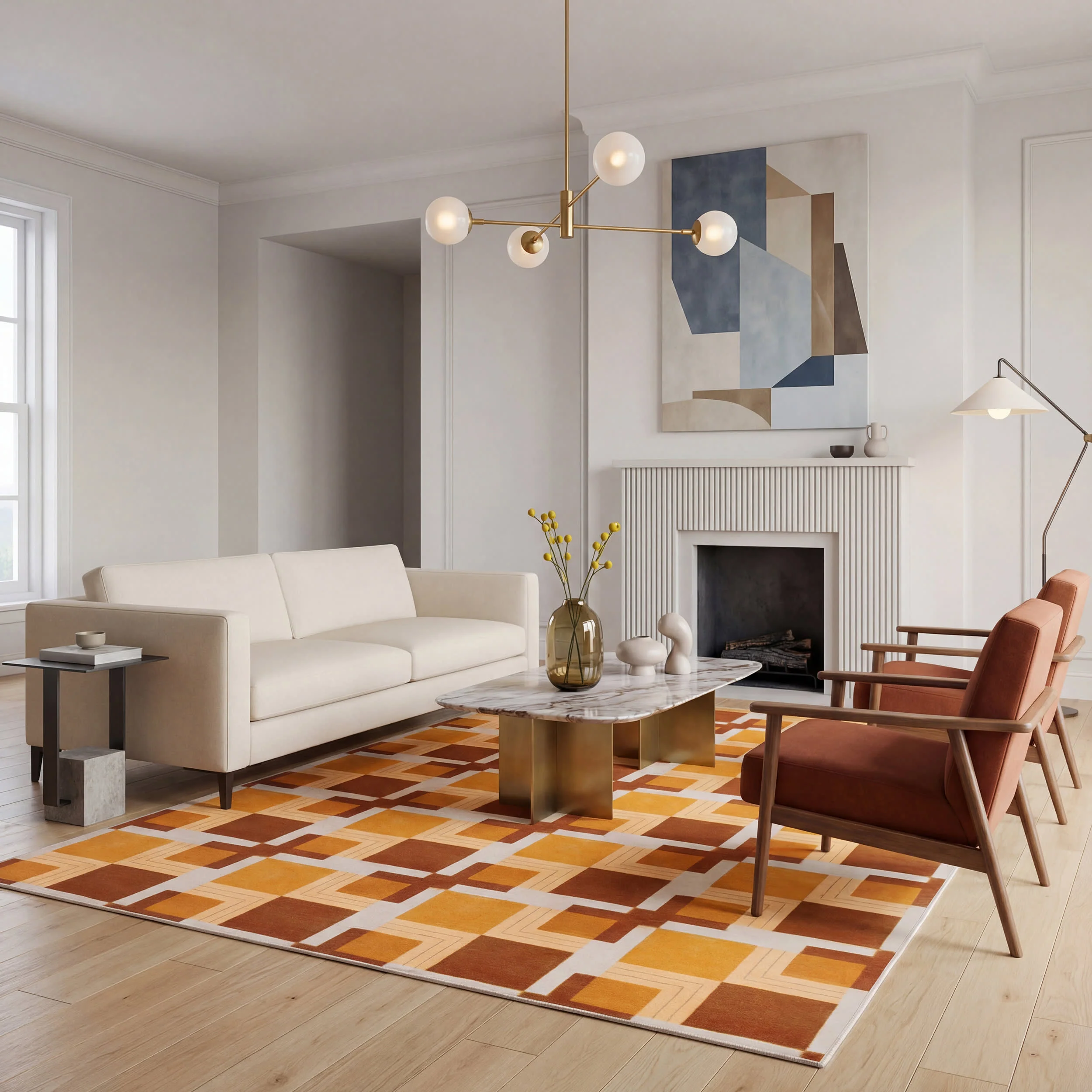 Mosaic Light Checkered Washable Rug by Society6 | Orange - Image 2