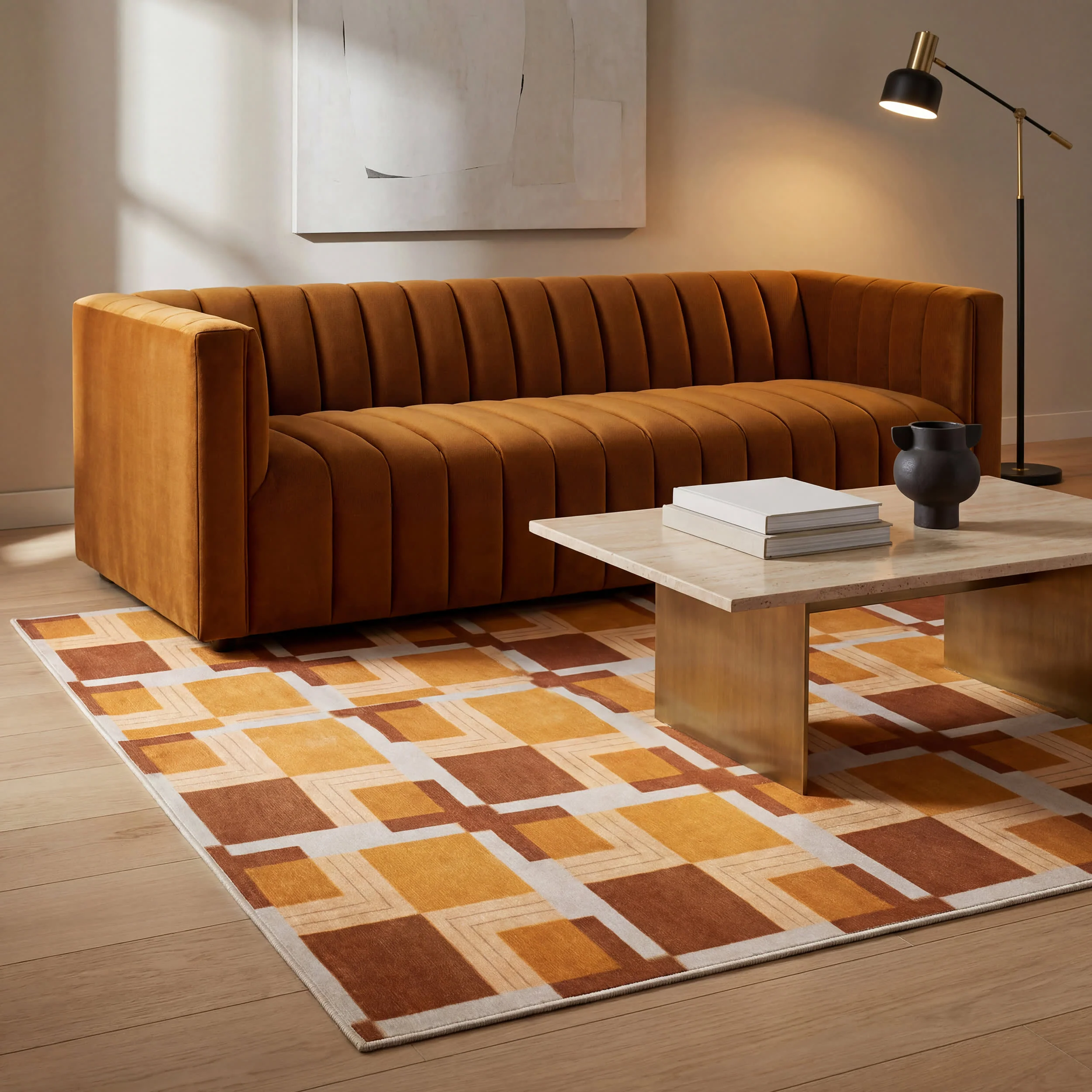 Mosaic Light Checkered Washable Rug by Society6 | Orange - Image 9