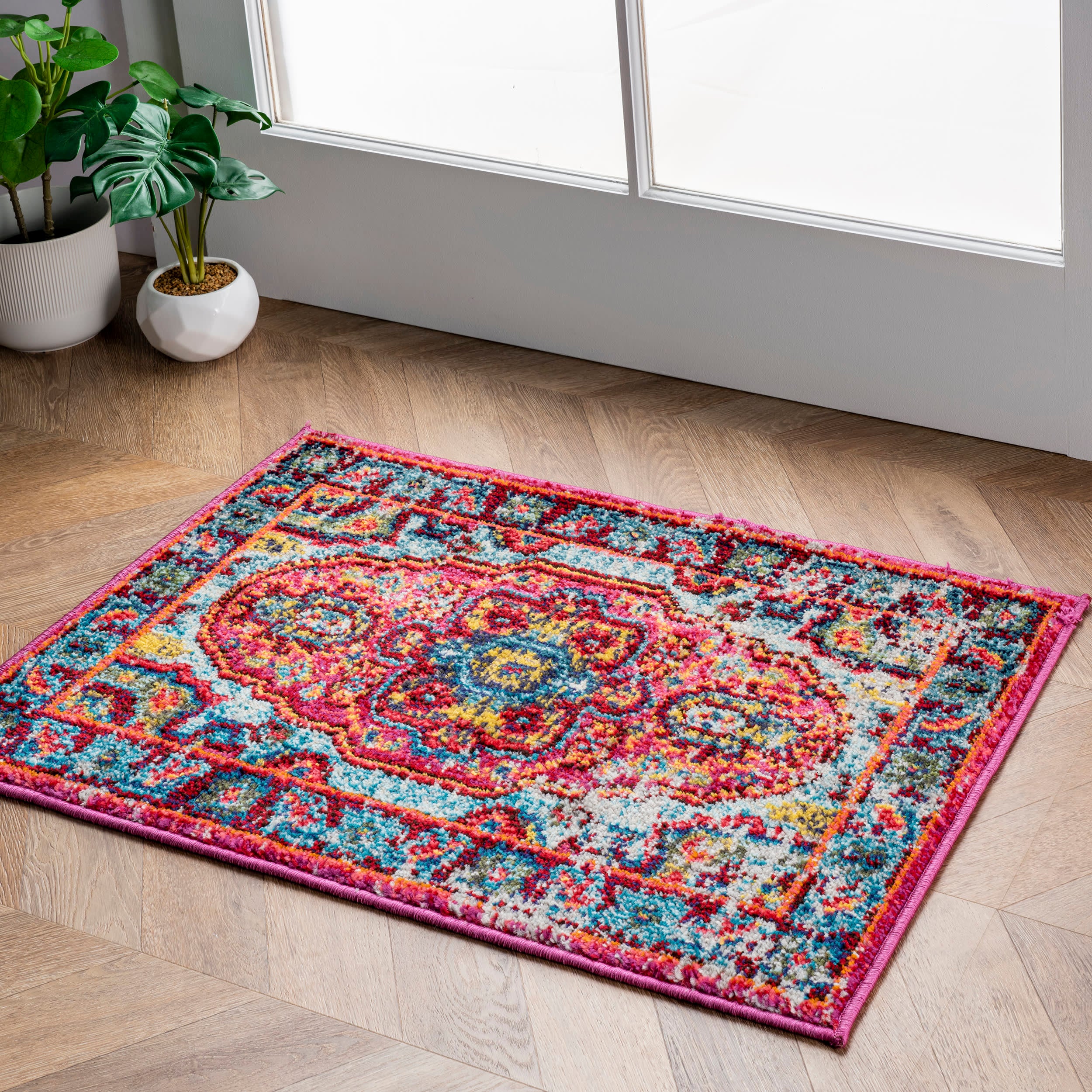 Mosaic Medallion Rug | Fuchsia Multicolor - Image 6