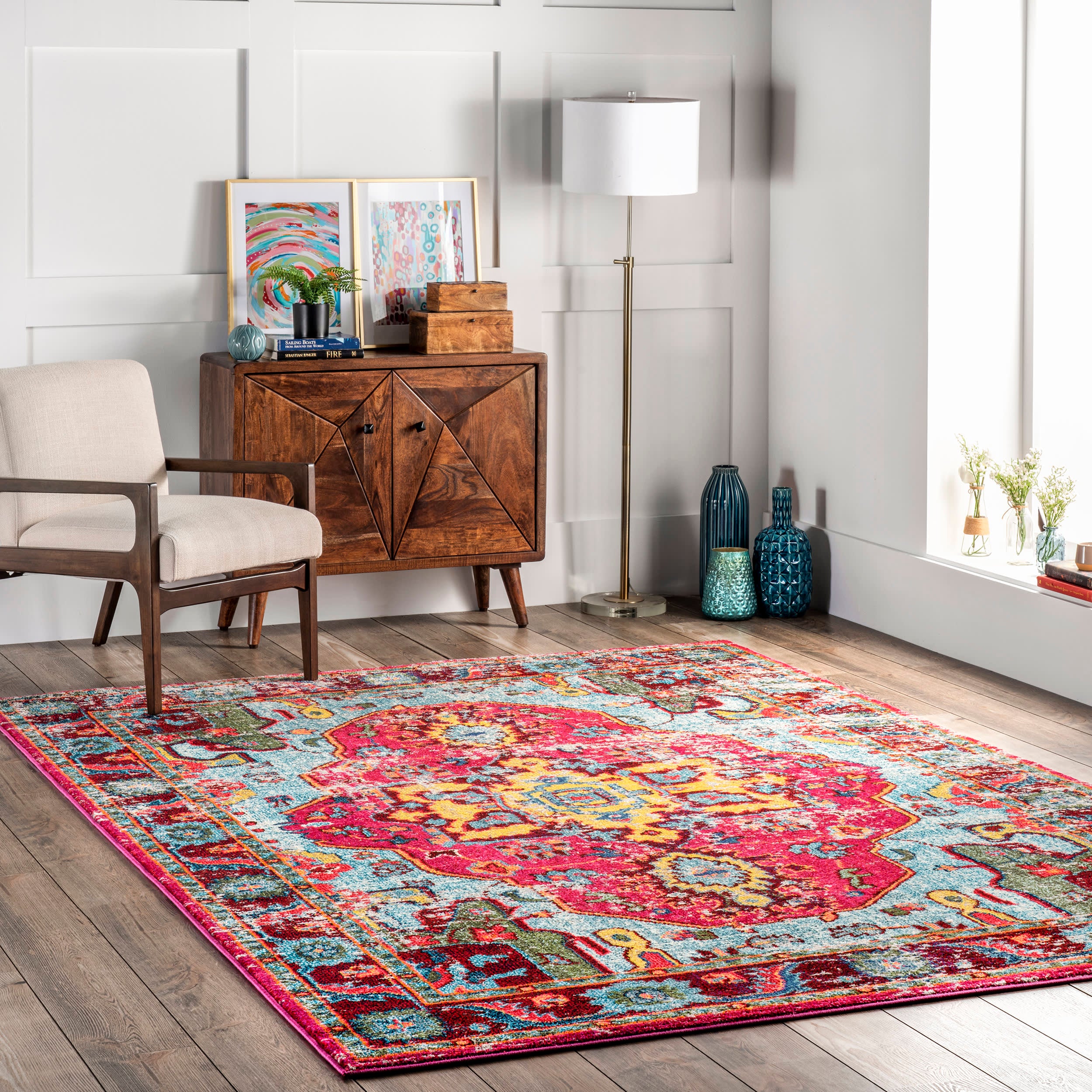 Mosaic Medallion Rug | Fuchsia Multicolor - Image 2