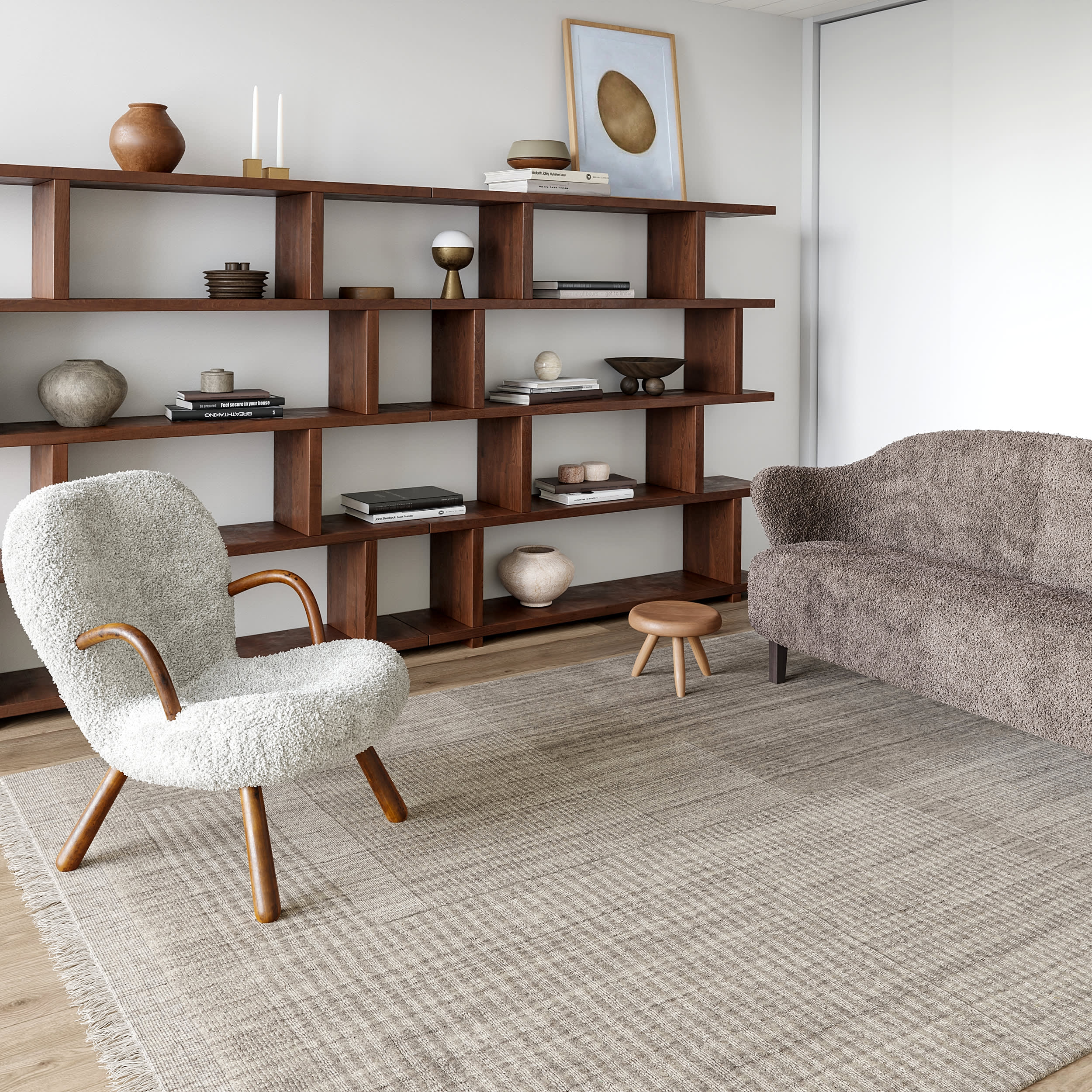 Mozai Fringed Wool-Blend Rug | Beige - Image 2