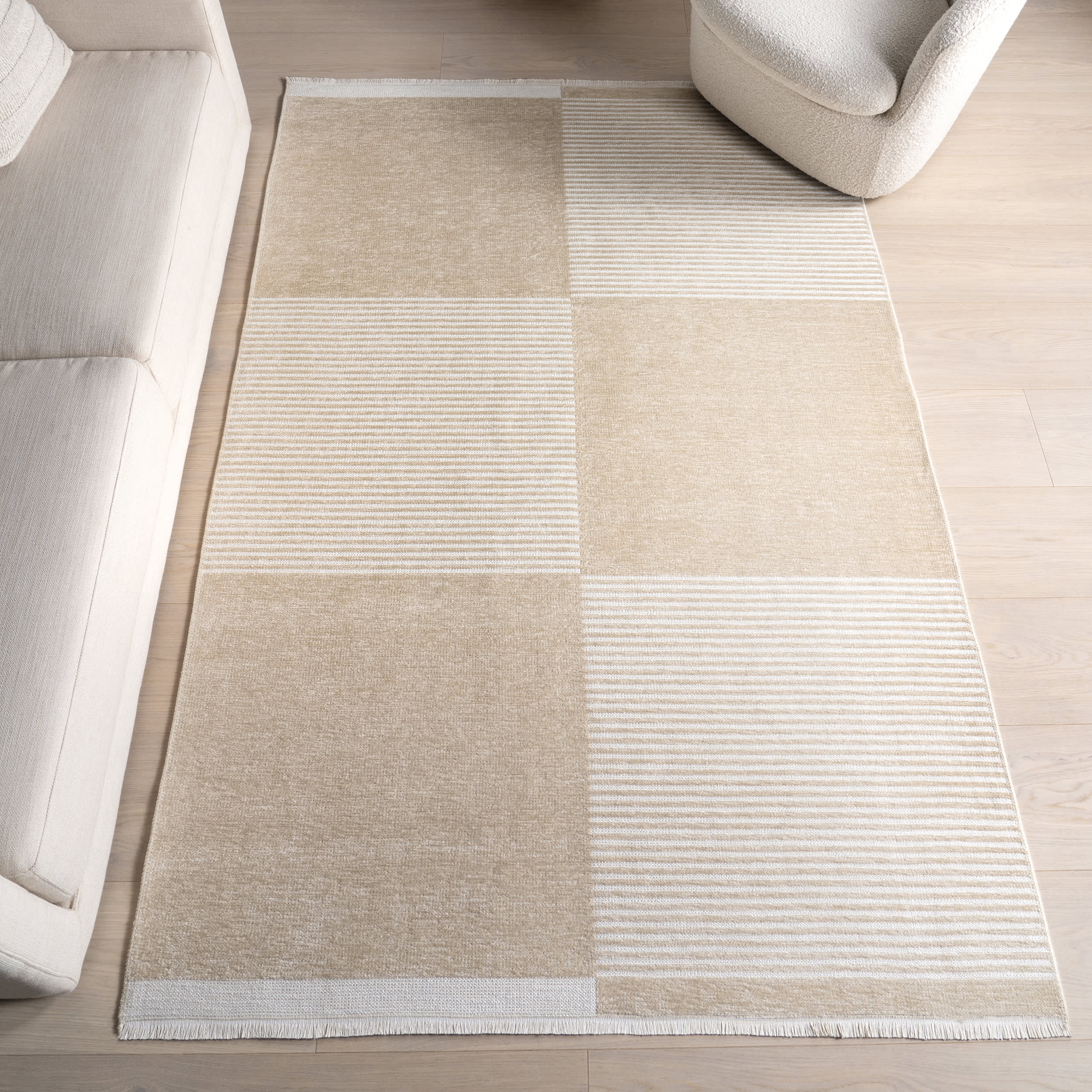Murphy Large Checkerboard Reversible Washable Rug | Taupe - Image 2