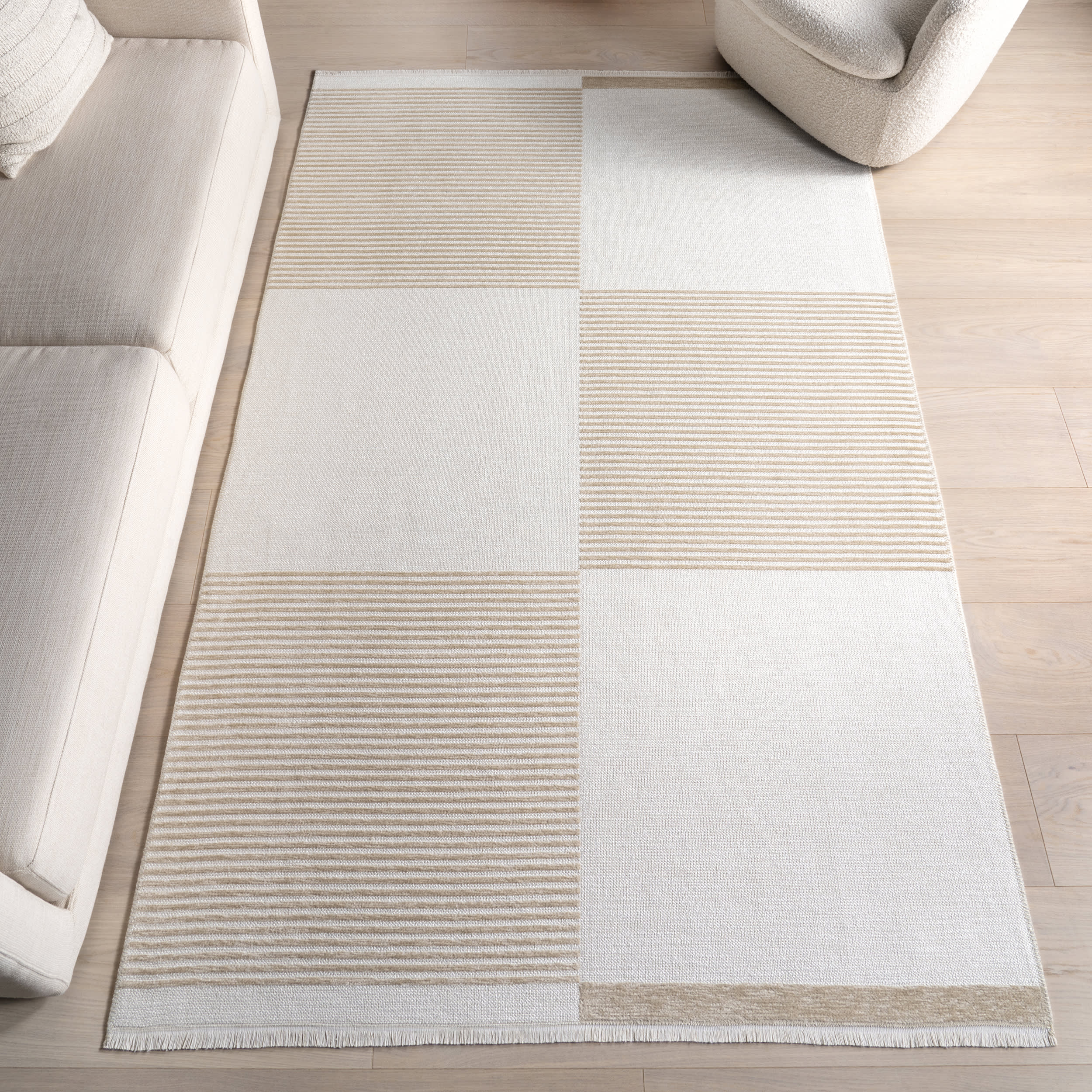 Murphy Large Checkerboard Reversible Washable Rug | Taupe - Image 10