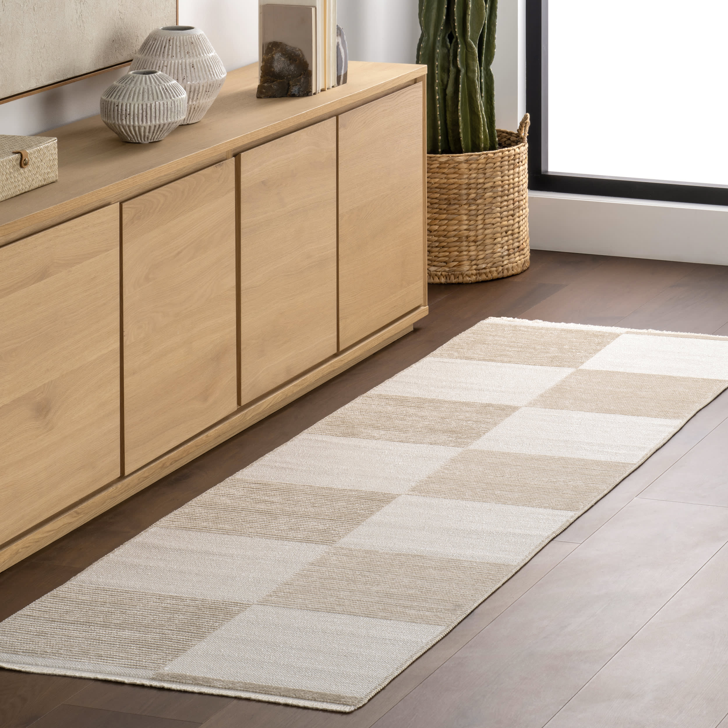 Murphy Large Checkerboard Reversible Washable Rug | Taupe - Image 2