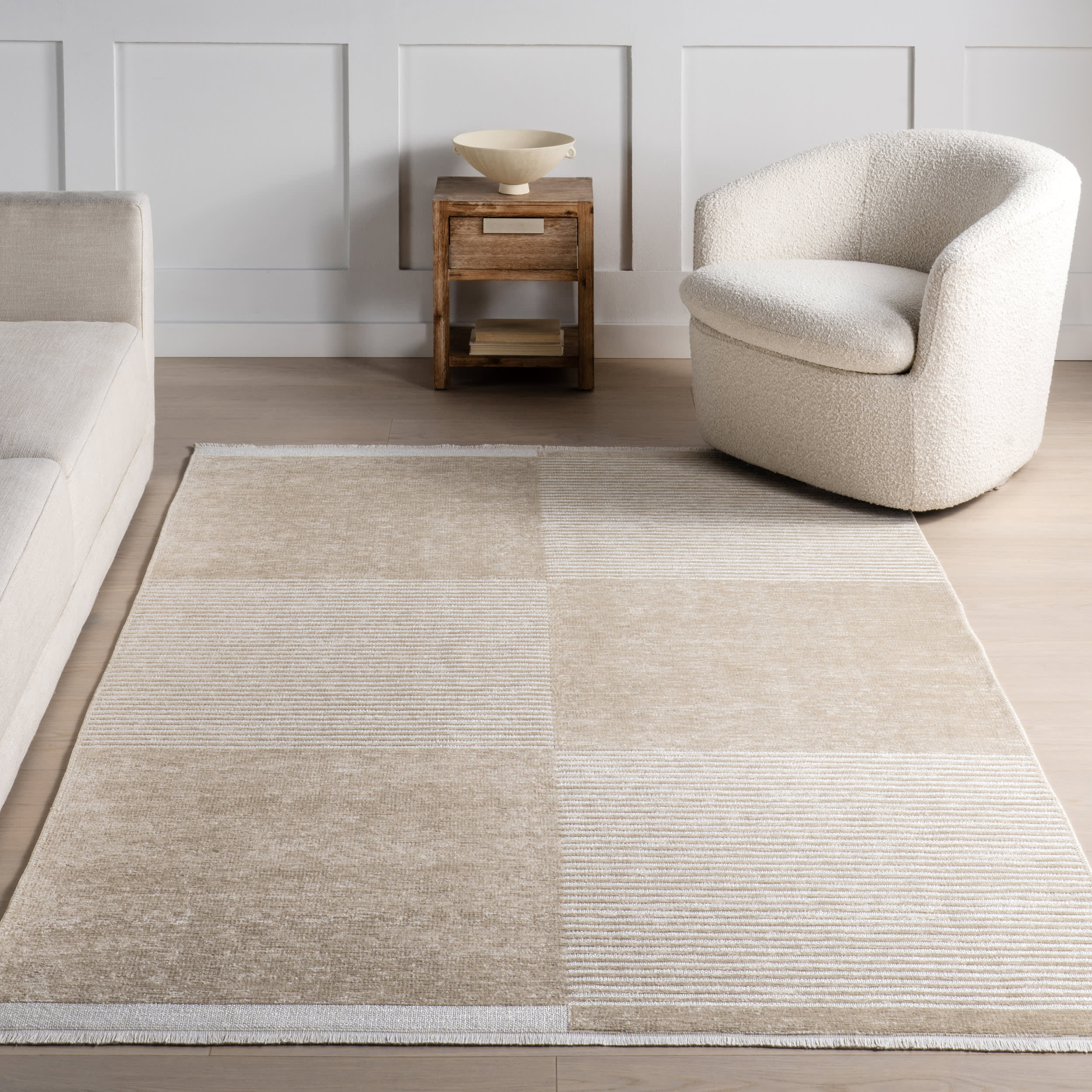 Murphy Large Checkerboard Reversible Washable Rug | Taupe - Image 6