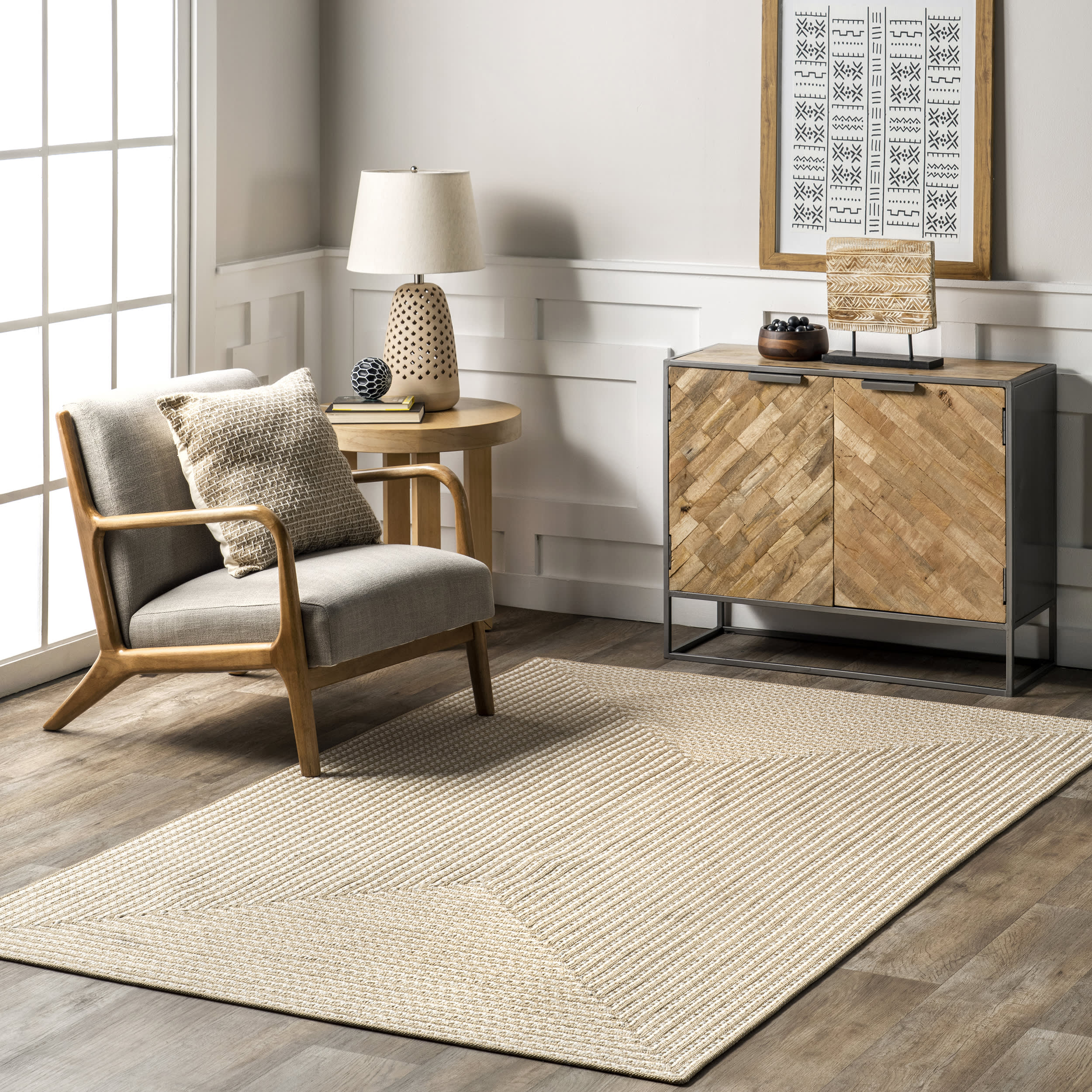 Mya Braided Indoor/Outdoor Rug | Beige - Image 4