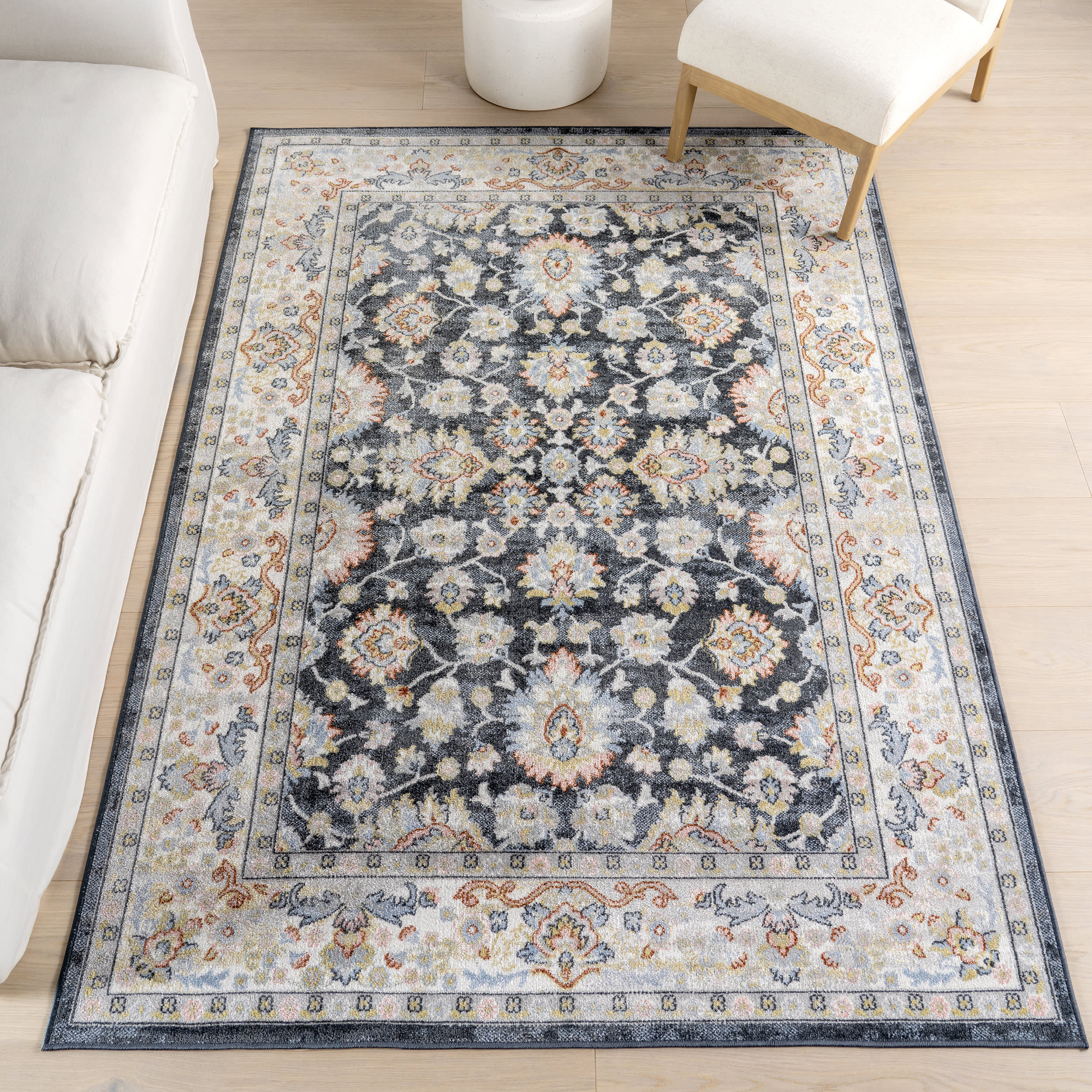 Myla Floral Medallion Washable Rug | Blue - Image 2