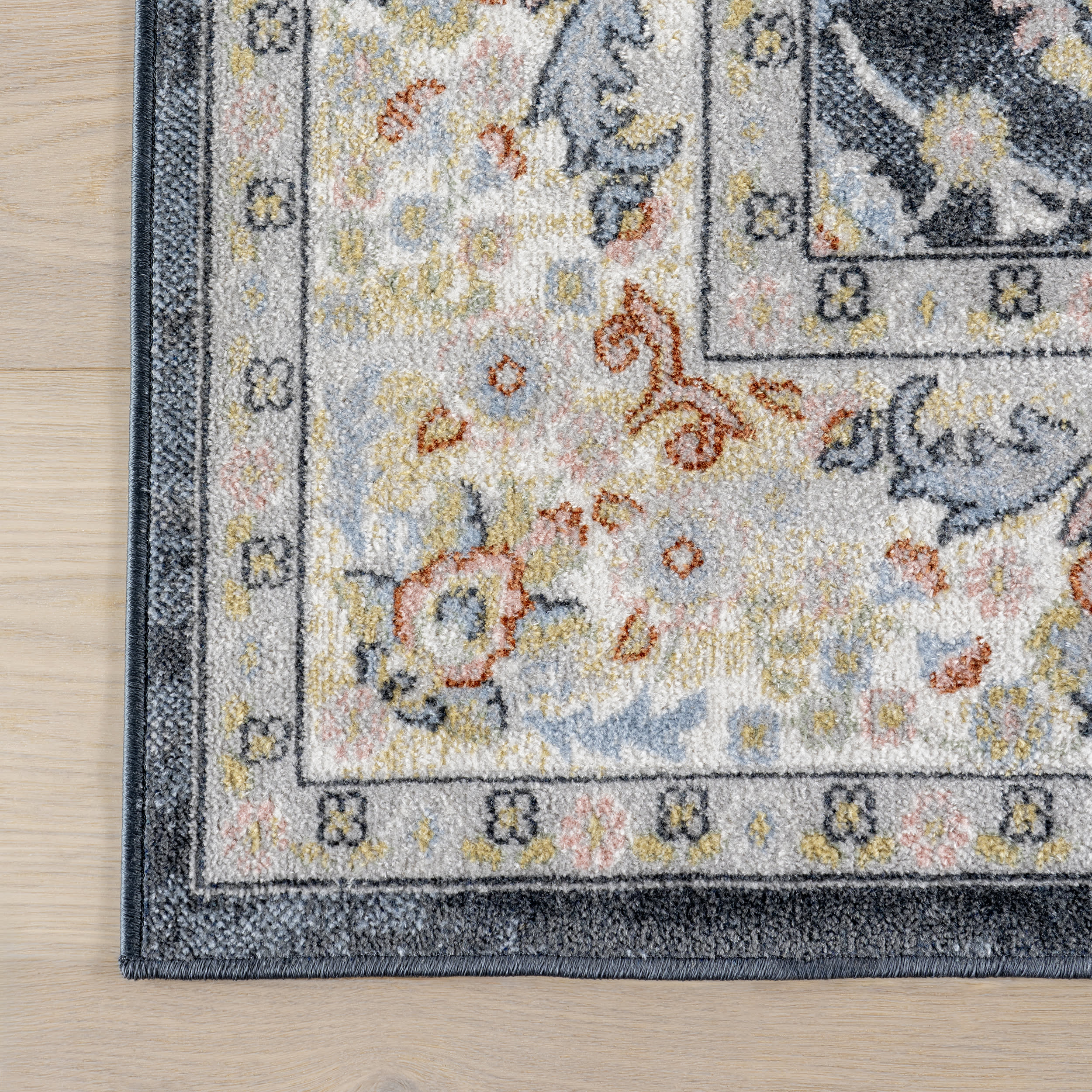 Myla Floral Medallion Washable Rug | Blue - Image 4