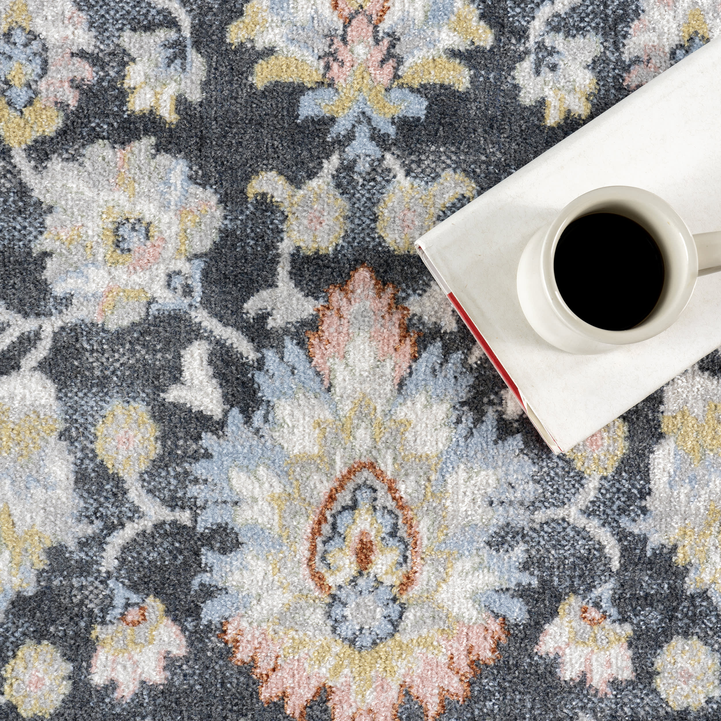 Myla Floral Medallion Washable Rug | Blue - Image 8