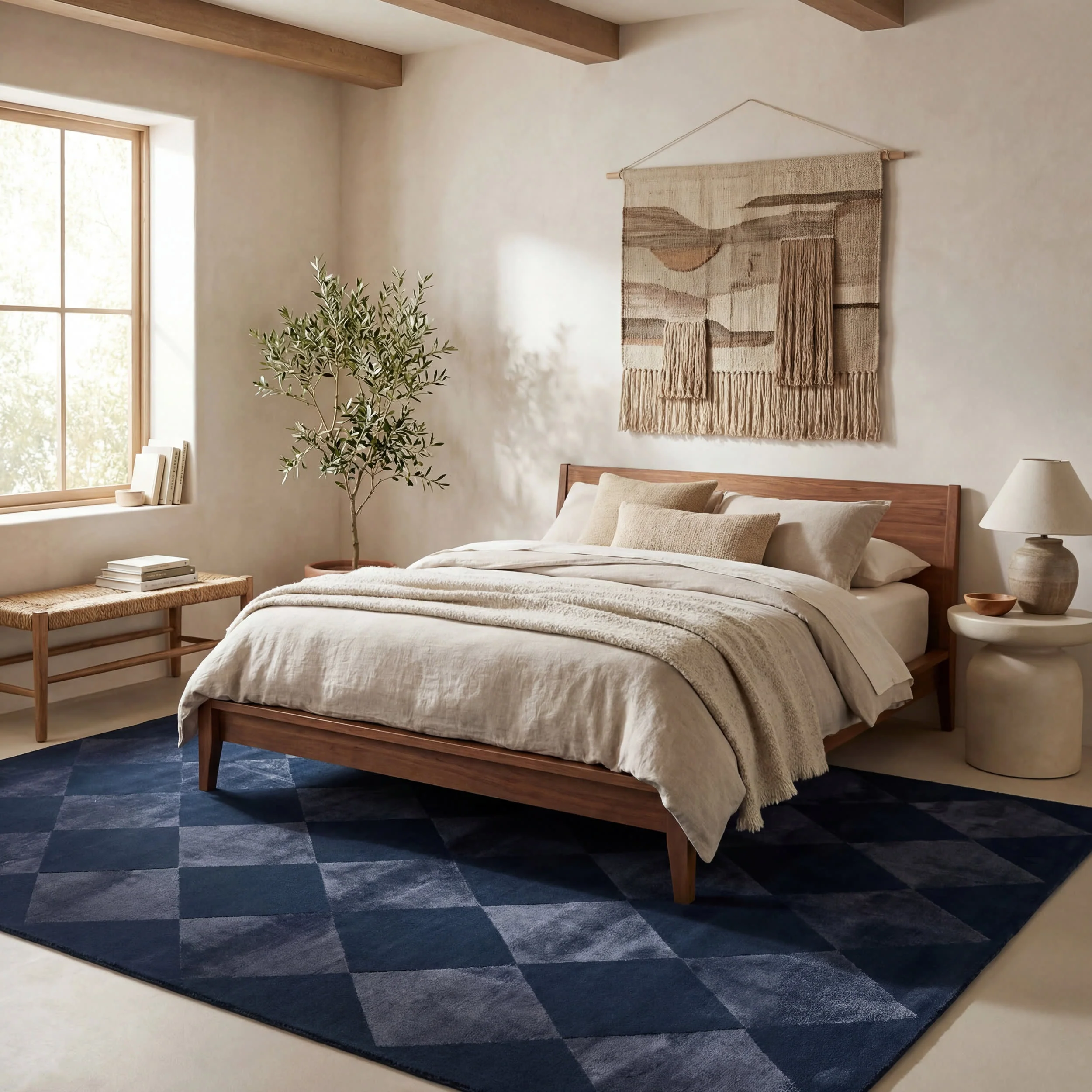 Mynra Diamond Plush Textured Washable Rug | Blue - Image 10