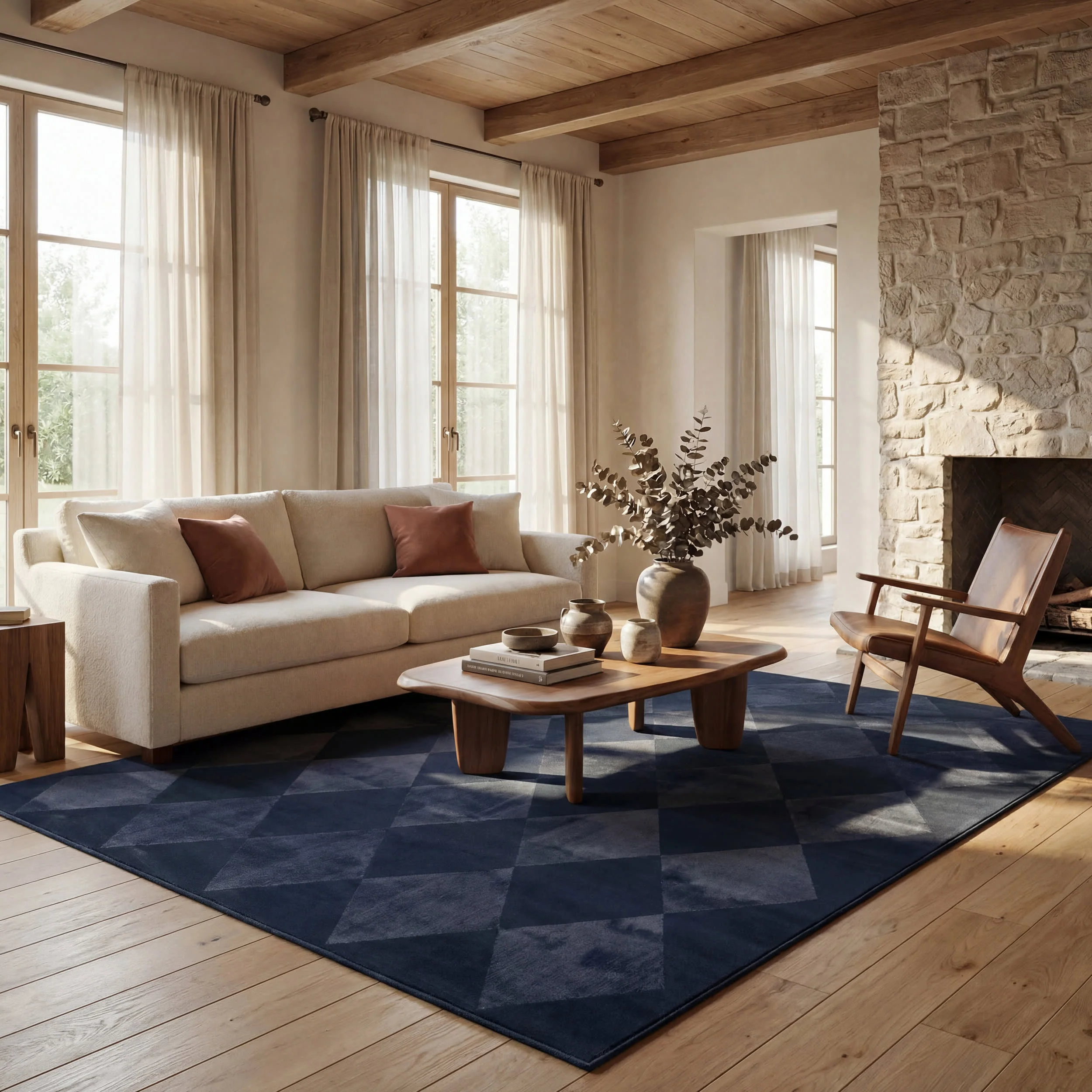 Mynra Diamond Plush Textured Washable Rug | Blue - Image 2