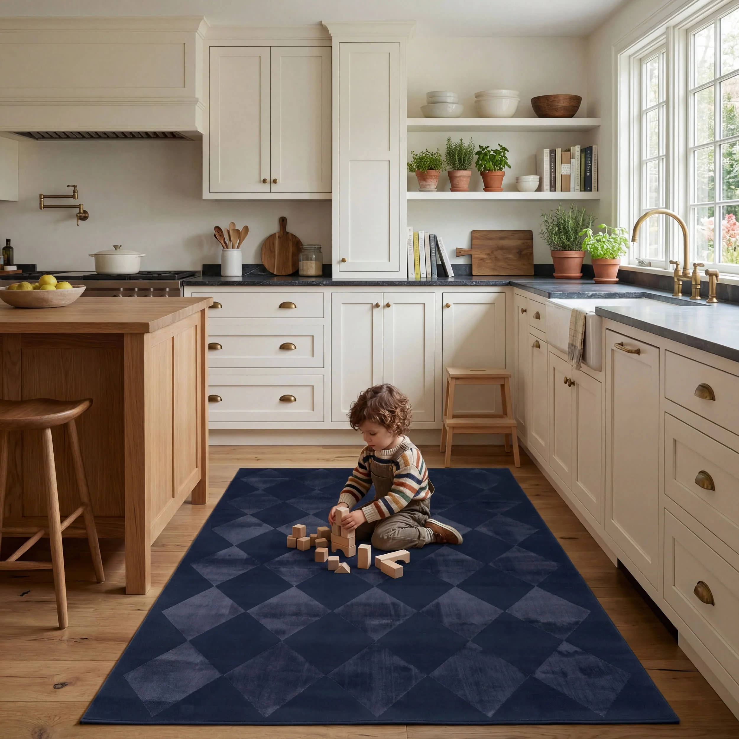 Mynra Diamond Plush Textured Washable Rug | Blue - Image 9
