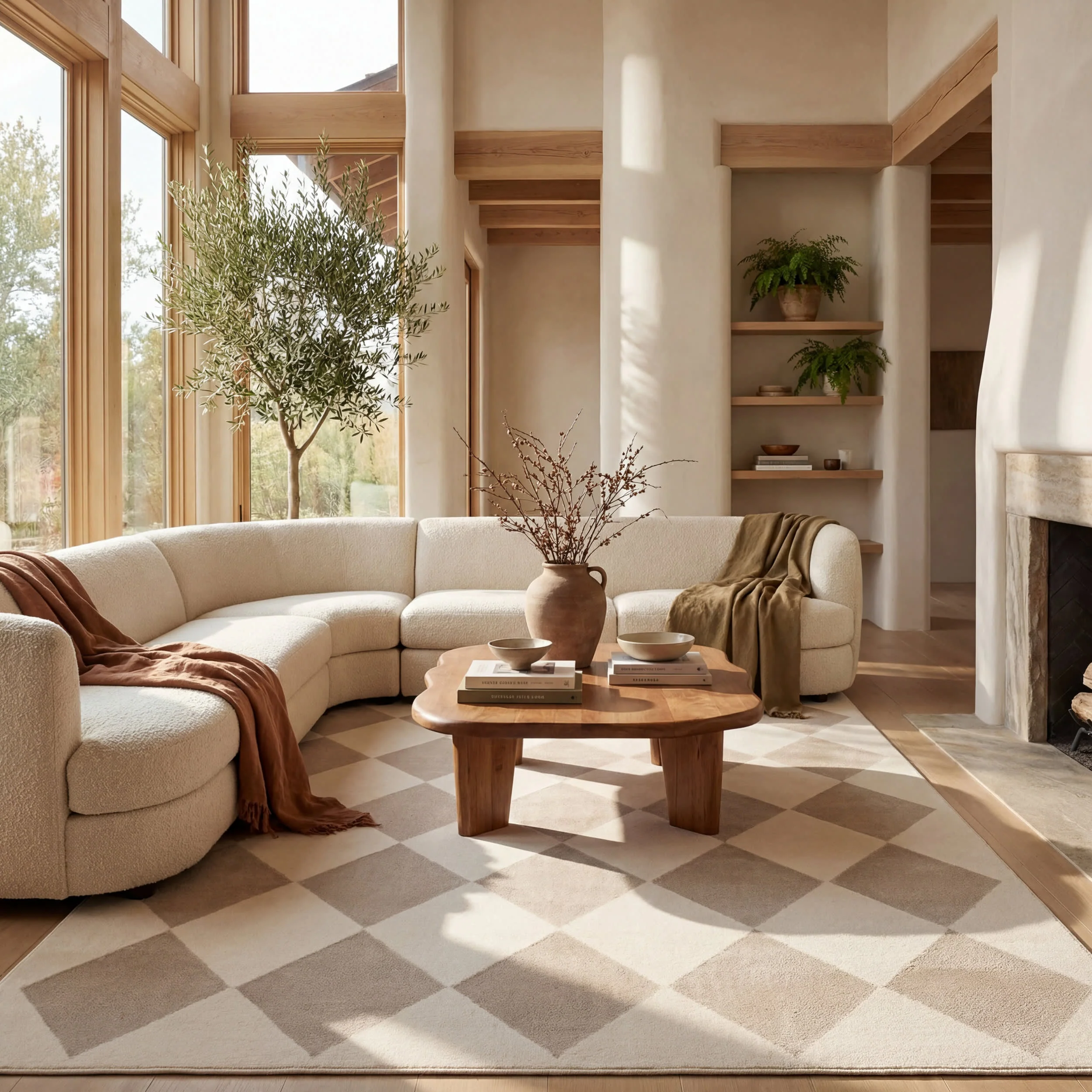 Mynra Diamond Plush Textured Washable Rug | Cream/Grey - Image 2