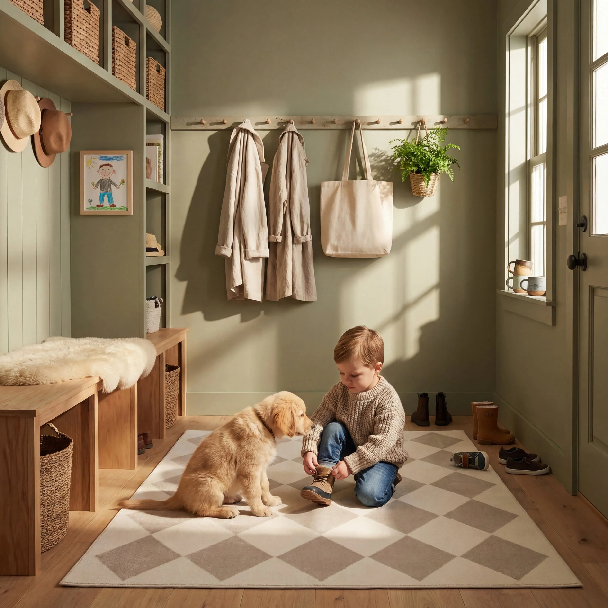 Mynra Diamond Plush Textured Washable Rug | Cream/Grey - Image 9