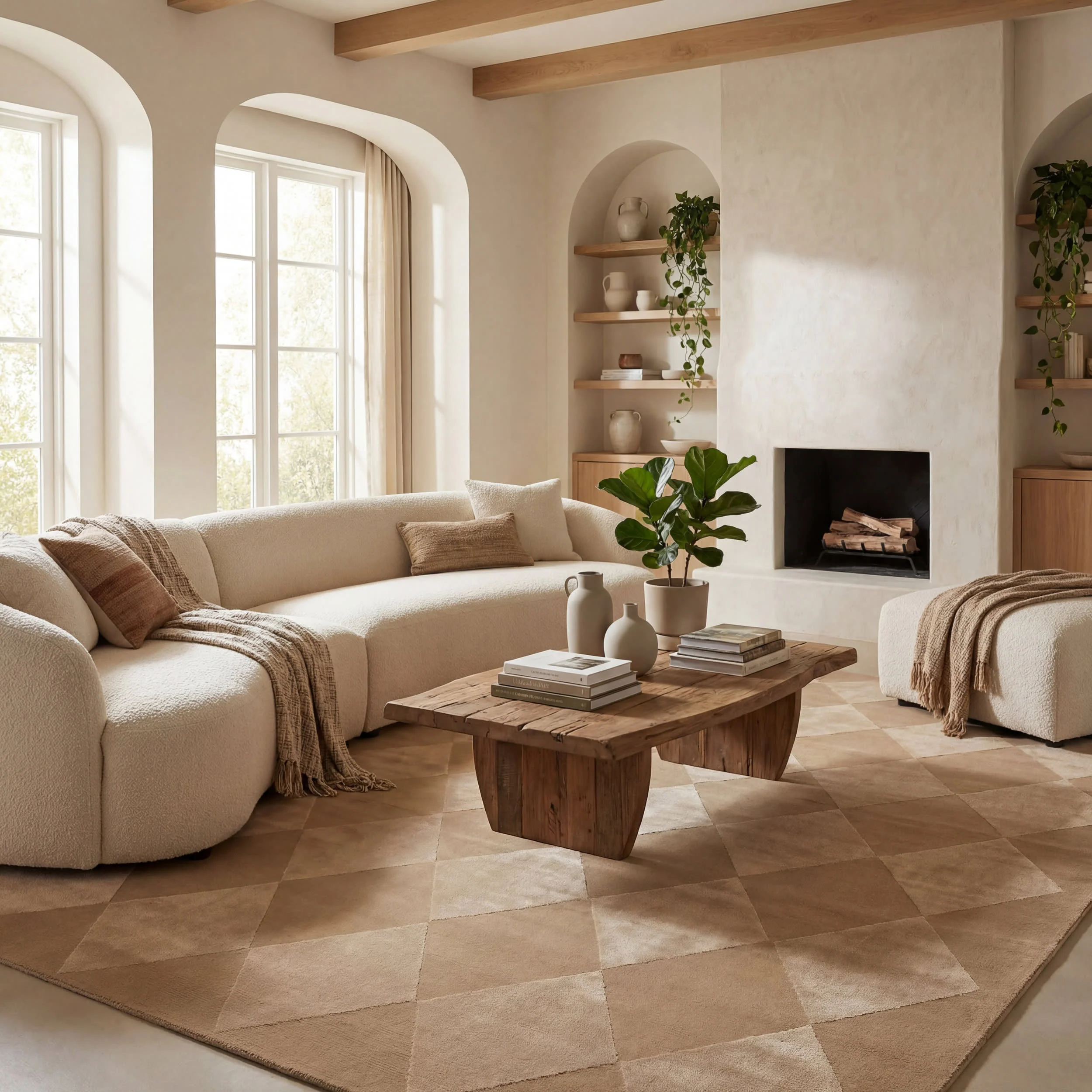 Mynra Diamond Plush Textured Washable Rug | Sand - Image 2