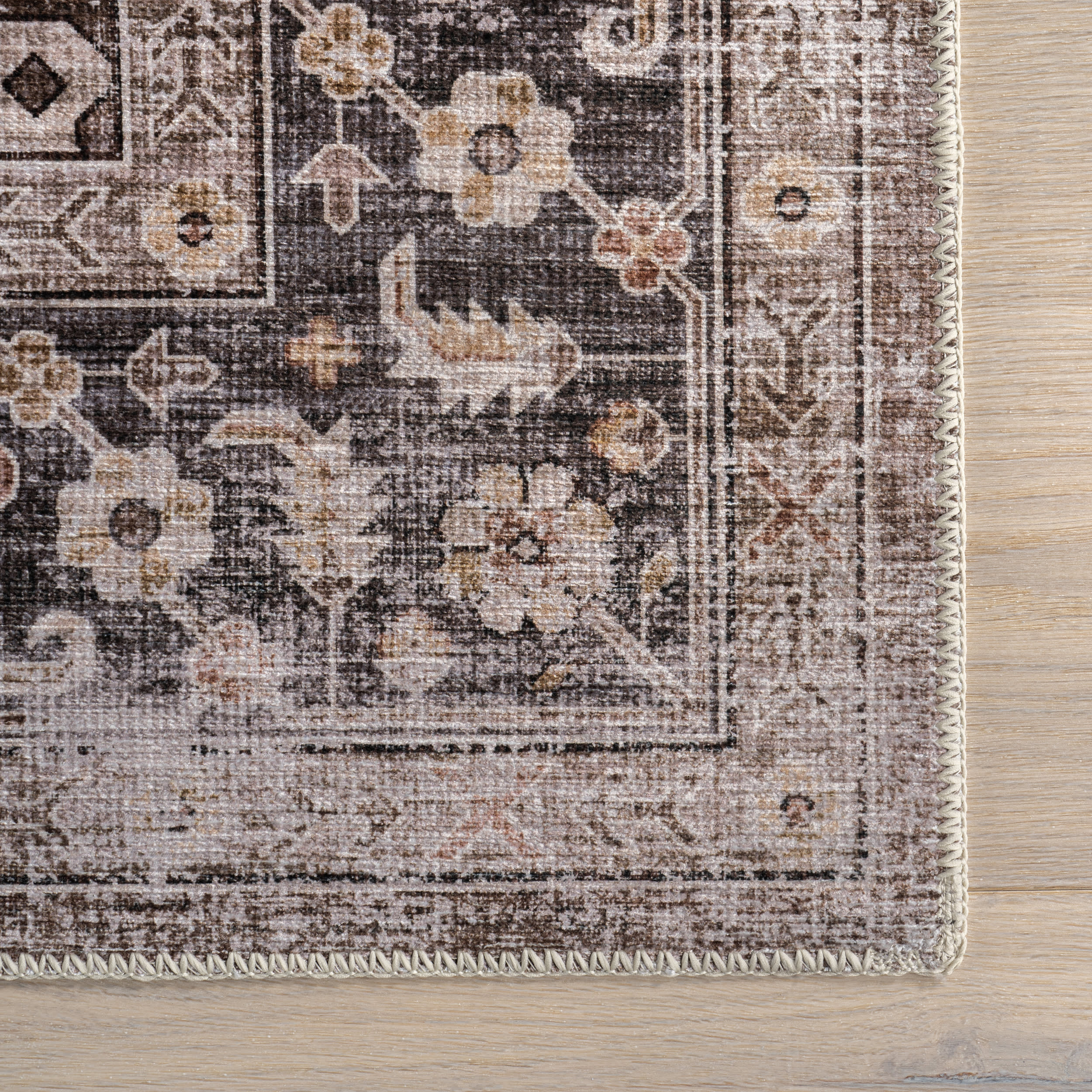 Myrtle Spill Proof Washable Vintage Rug | Brown - Image 4