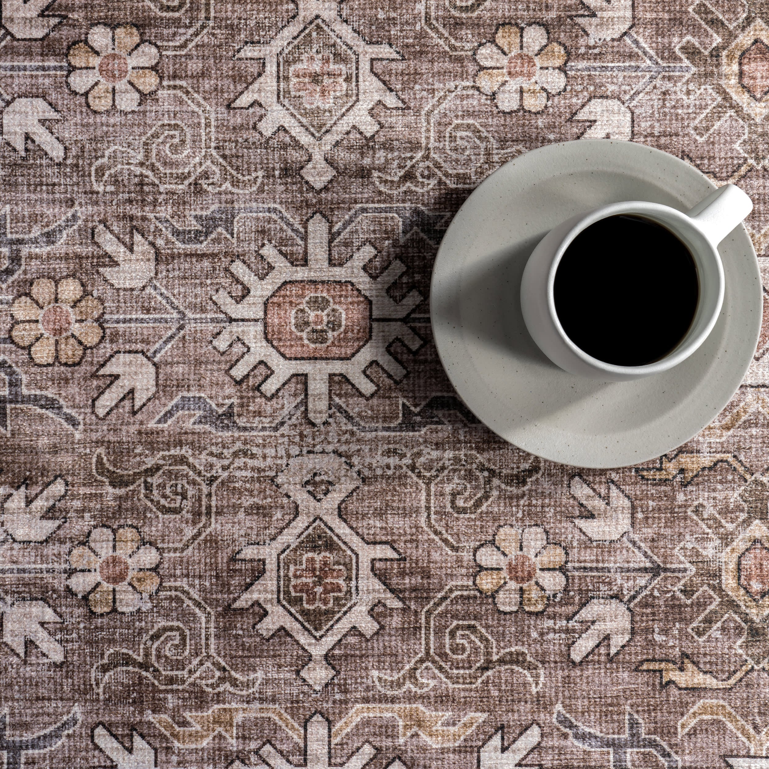 Myrtle Spill Proof Washable Vintage Rug | Brown - Image 8