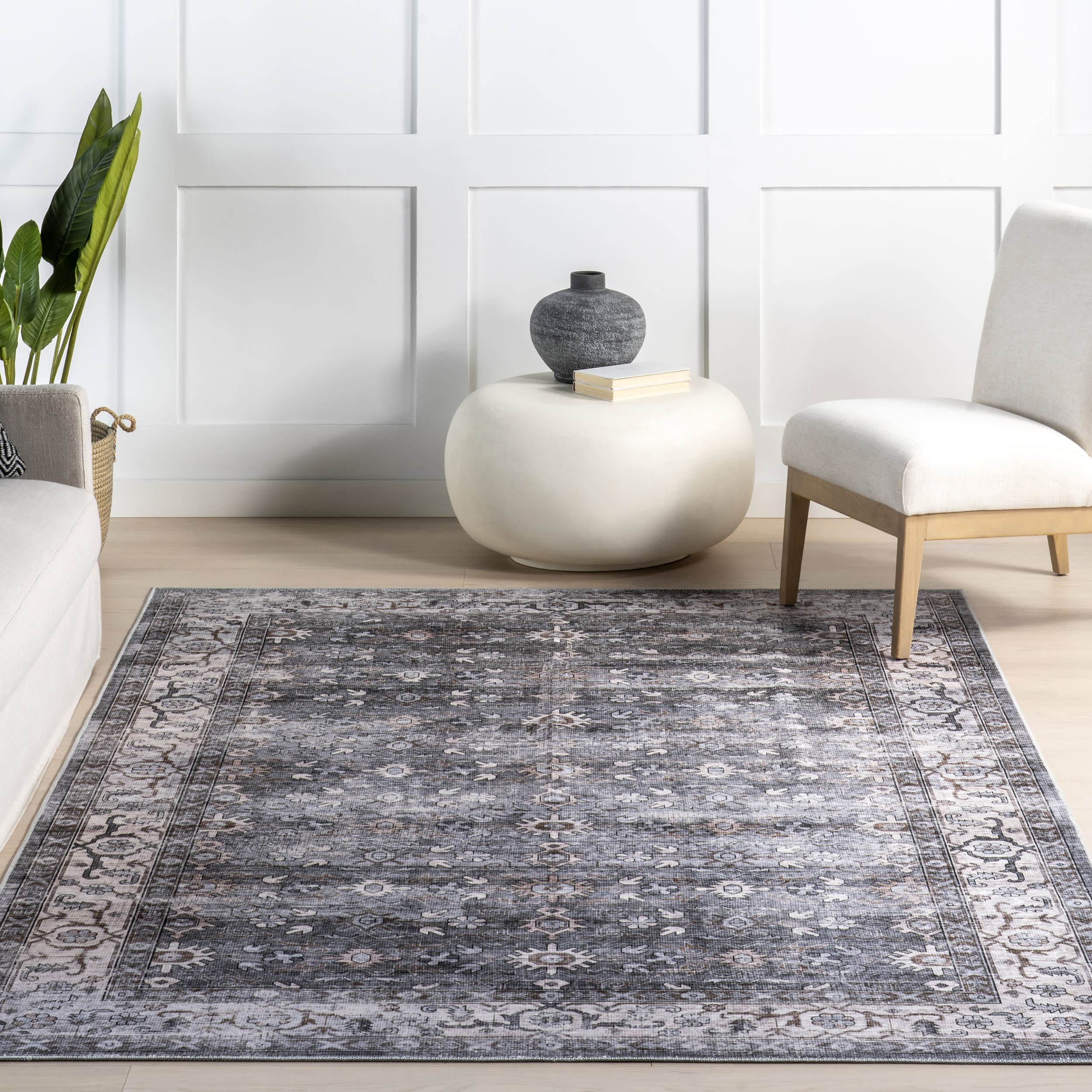 Myrtle Spill Proof Washable Vintage Rug | Grey - Image 5